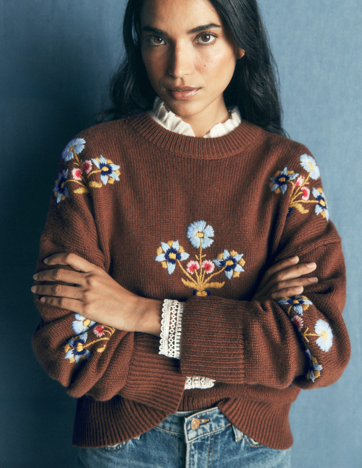 Ella Embroidered Knit Jumper-Raw Umber, Floral - Image 3