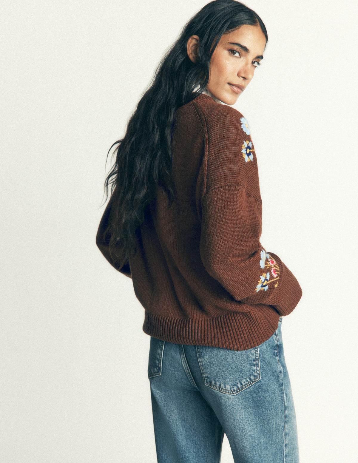 Ella Embroidered Knit Jumper-Raw Umber Embroidery - Image 4