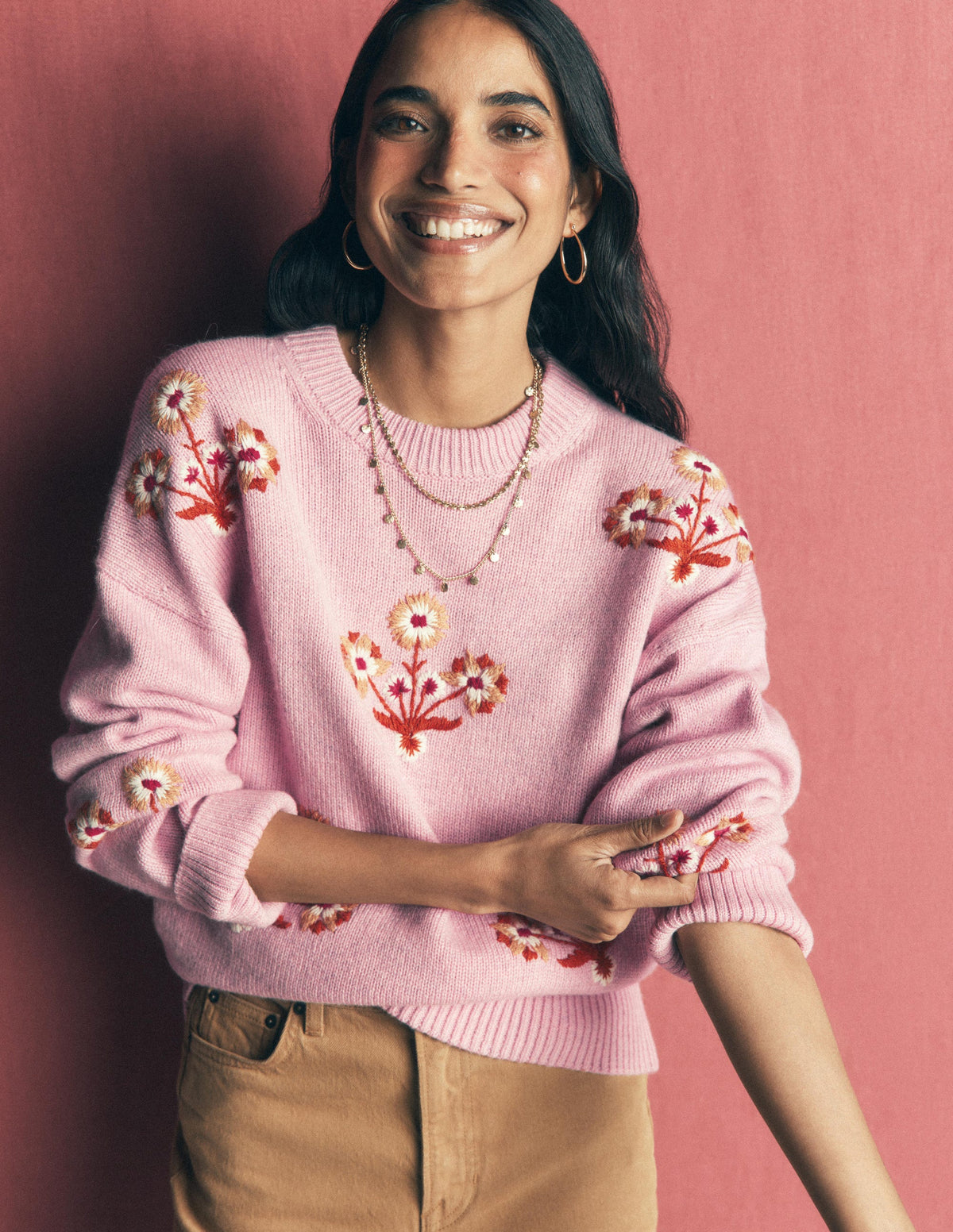 Ella Embroidered Knit Jumper-Spring Blossom Pink, Floral-1