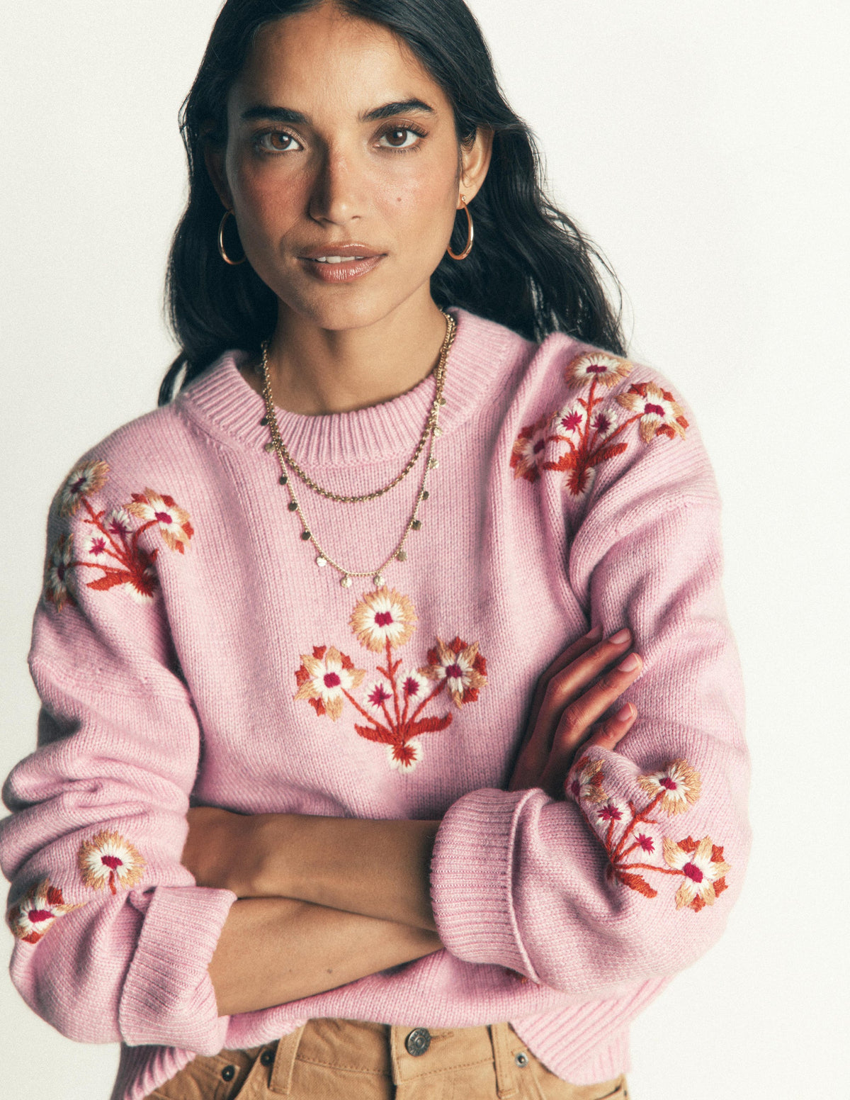 Ella Embroidered Knit Jumper-Spring Blossom Pink, Floral - Image 4