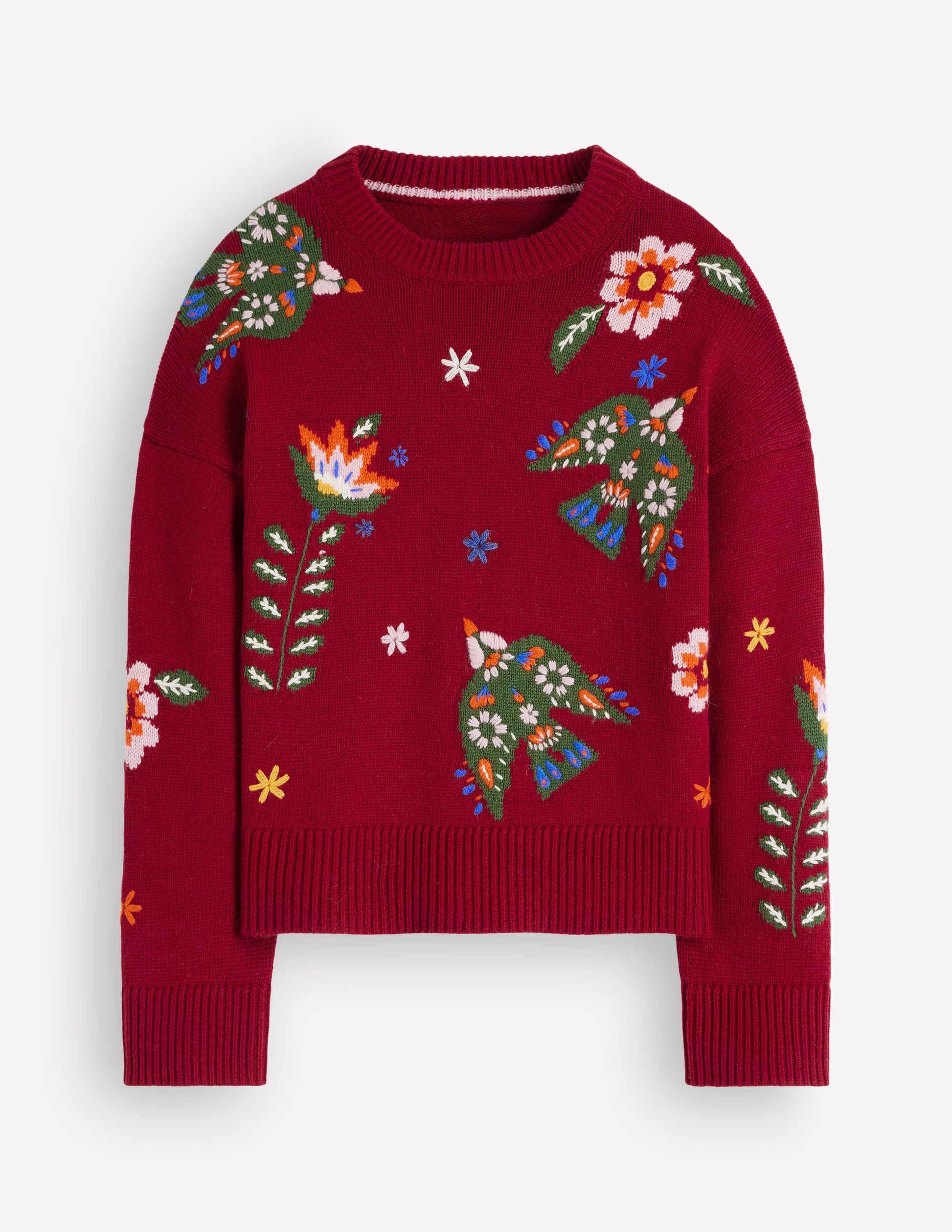 Ella Embroidered Knit Jumper-Crimson Red Embroidery-6