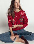 Ella Embroidered Knit Jumper-Crimson Red Embroidery