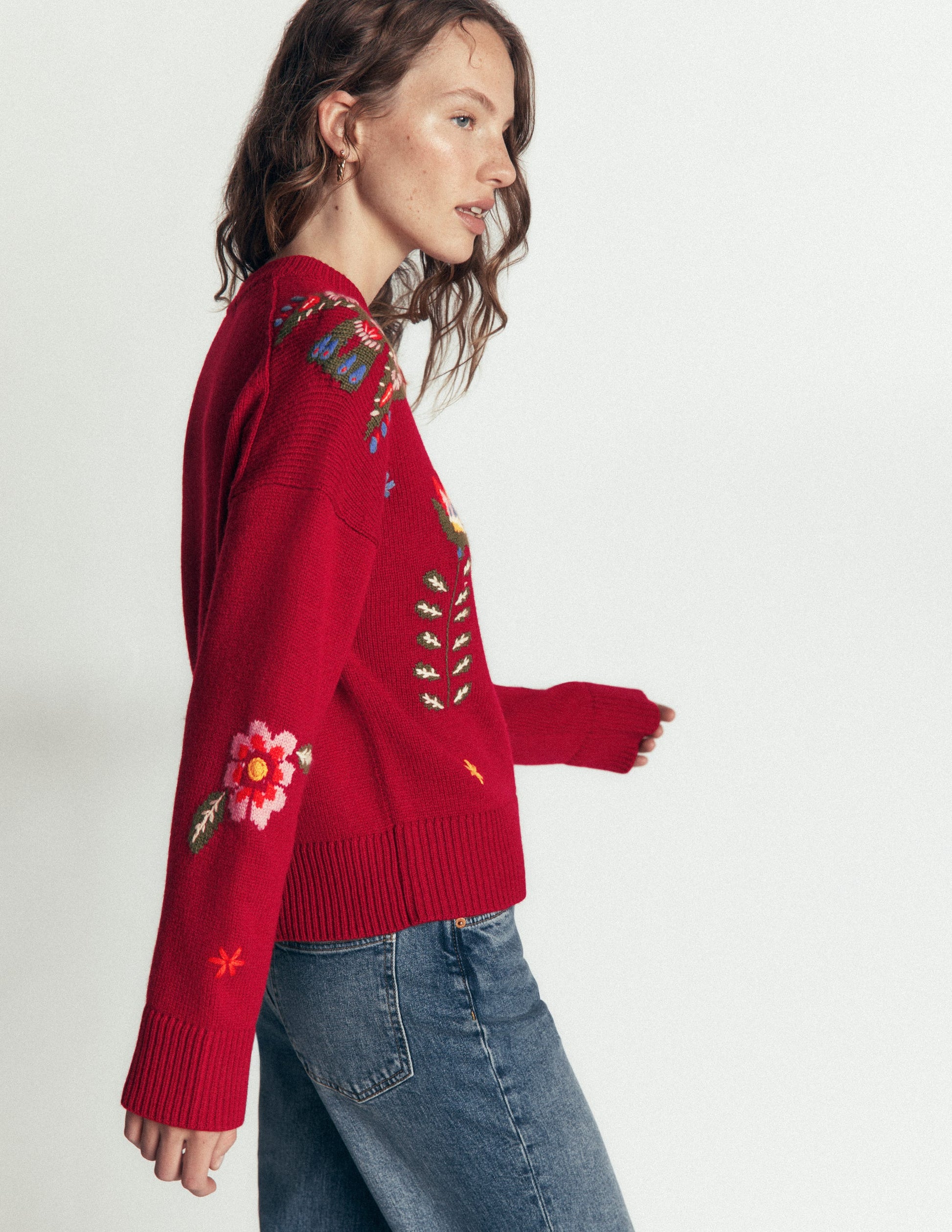 Ella Embroidered Knit Jumper-Crimson Red Embroidery-3