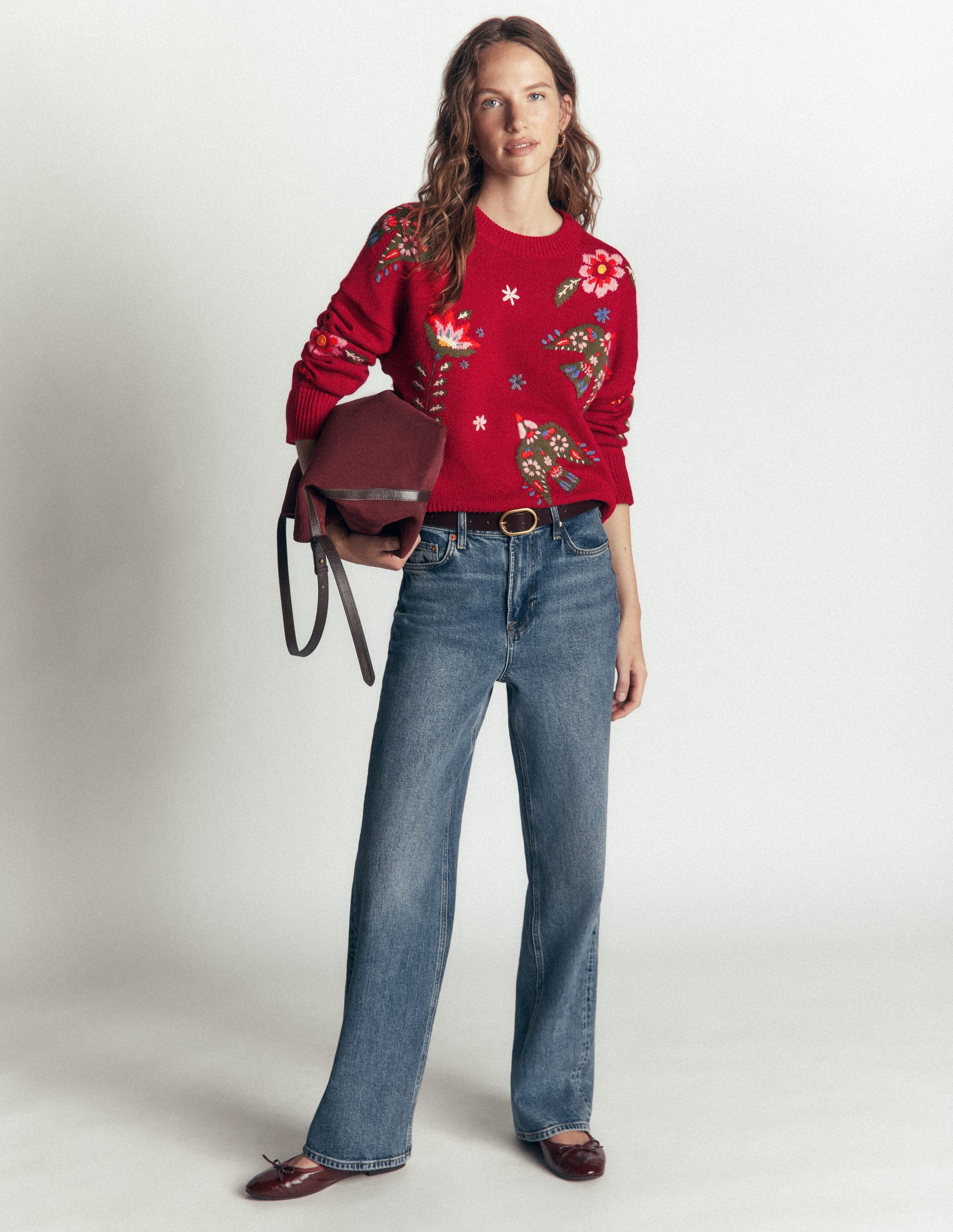 Ella Embroidered Knit Jumper-Crimson Red Embroidery-4