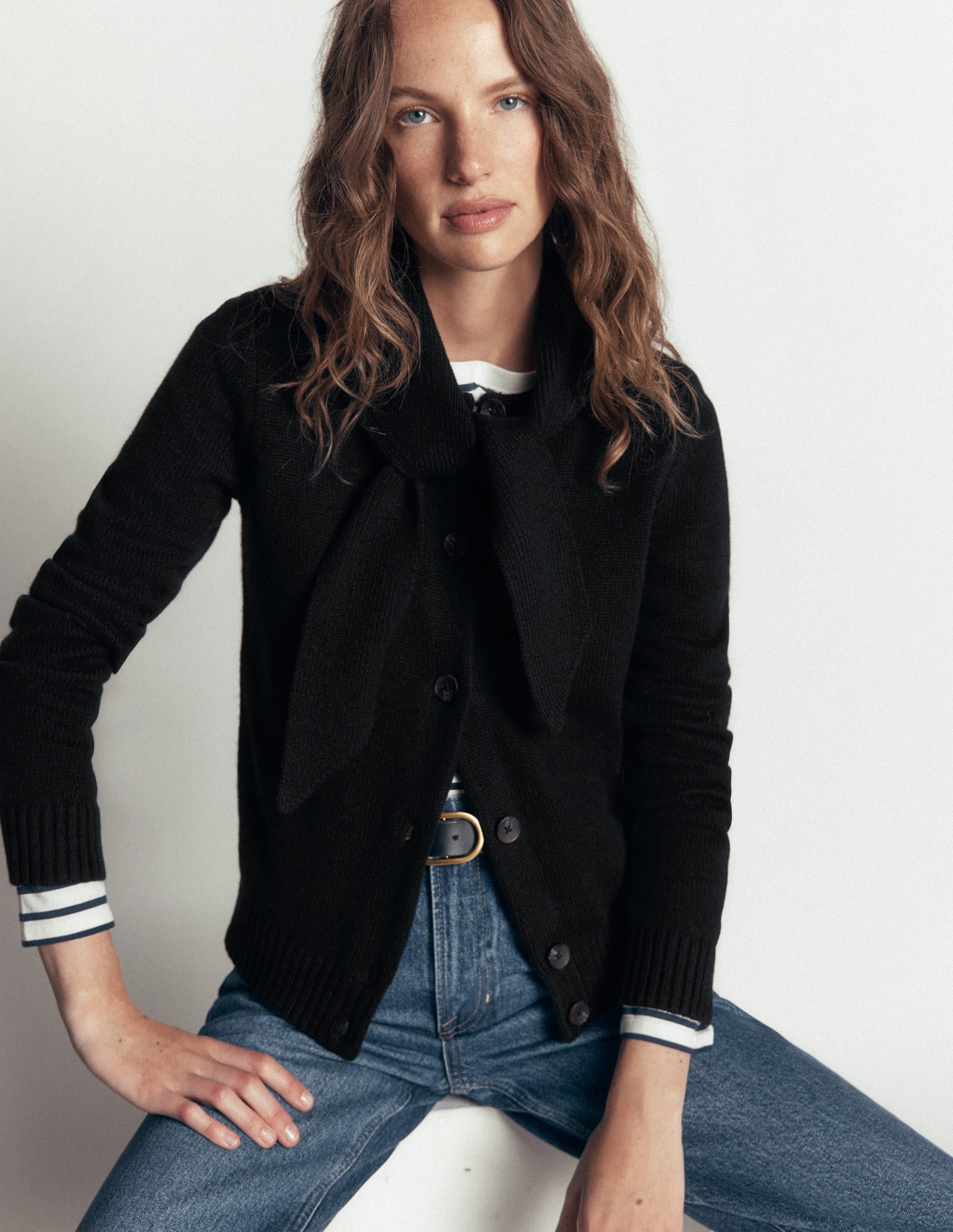 Lydia Tie Neck Knit Cardigan-Black - Image 1