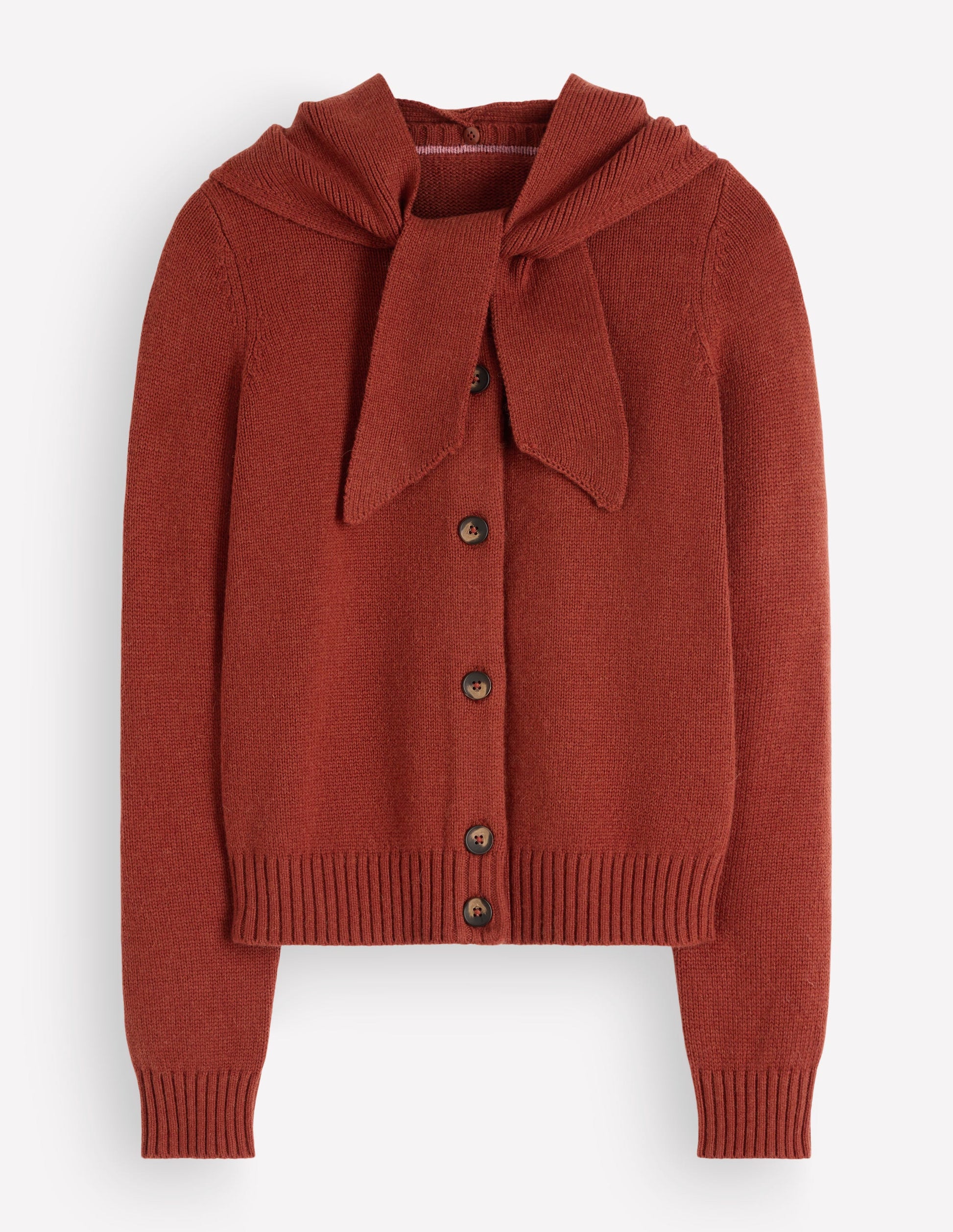 Lydia Tie Neck Knit Cardigan-Burnt Henna-5