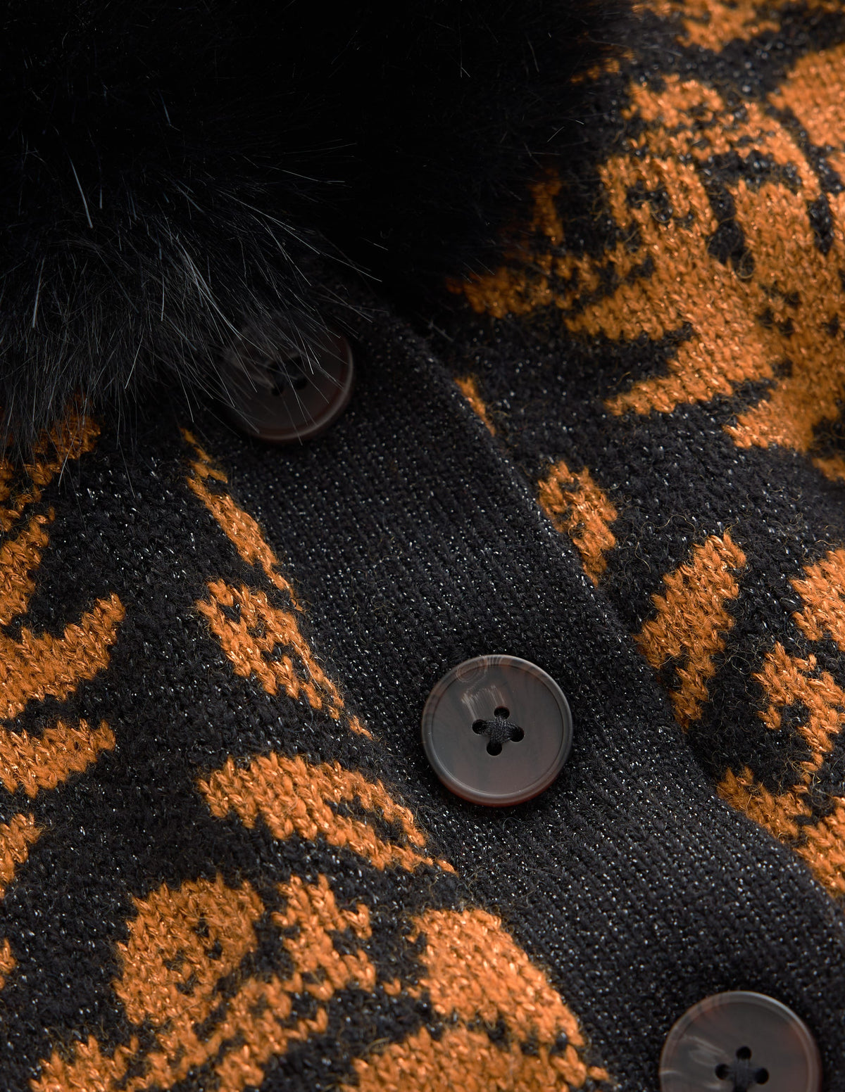 Belted Wrap Knitted Cardigan-Metallic Black Gold Jacquard - Image 7