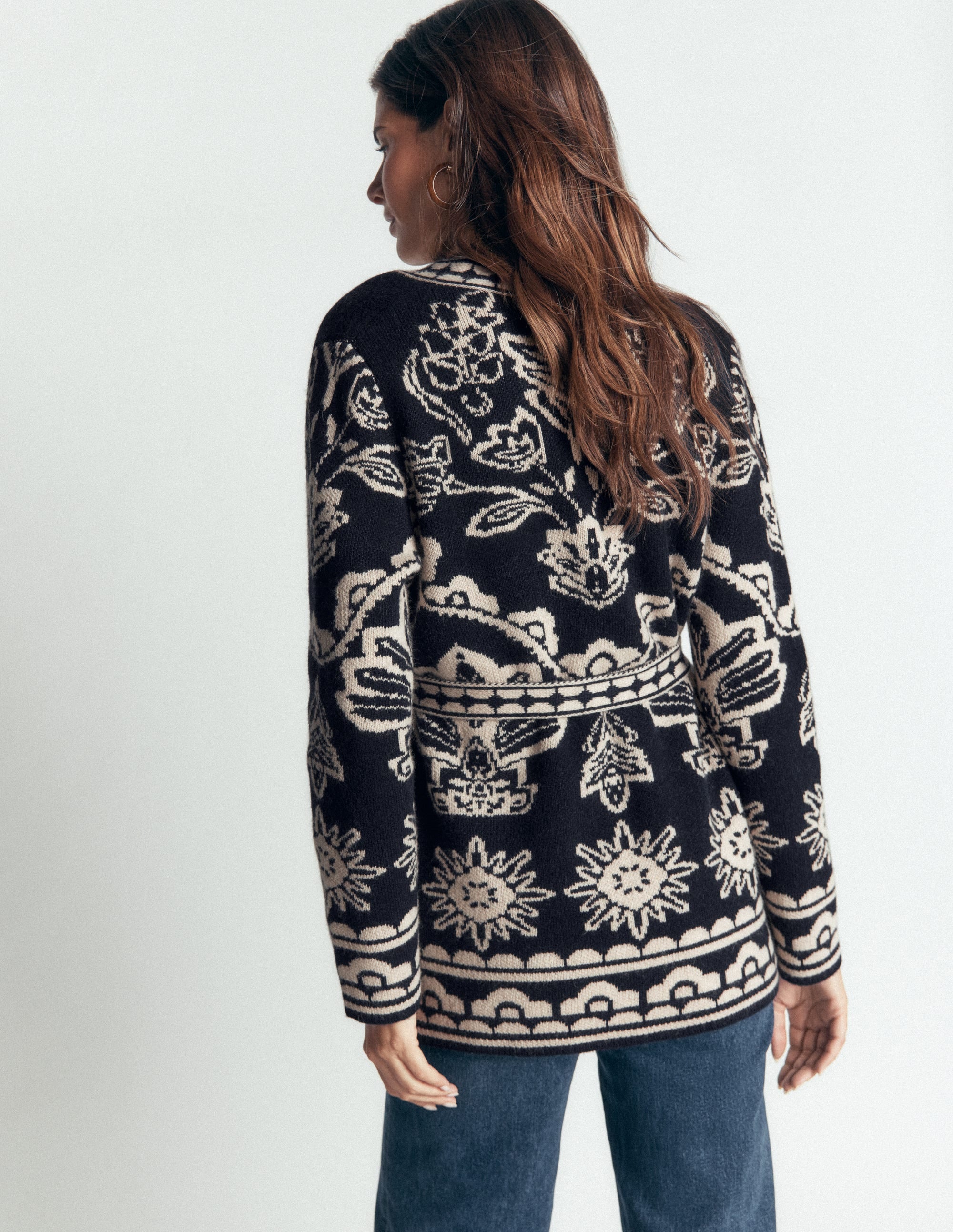 Belted Wrap Knitted Cardigan-Navy - Image 3