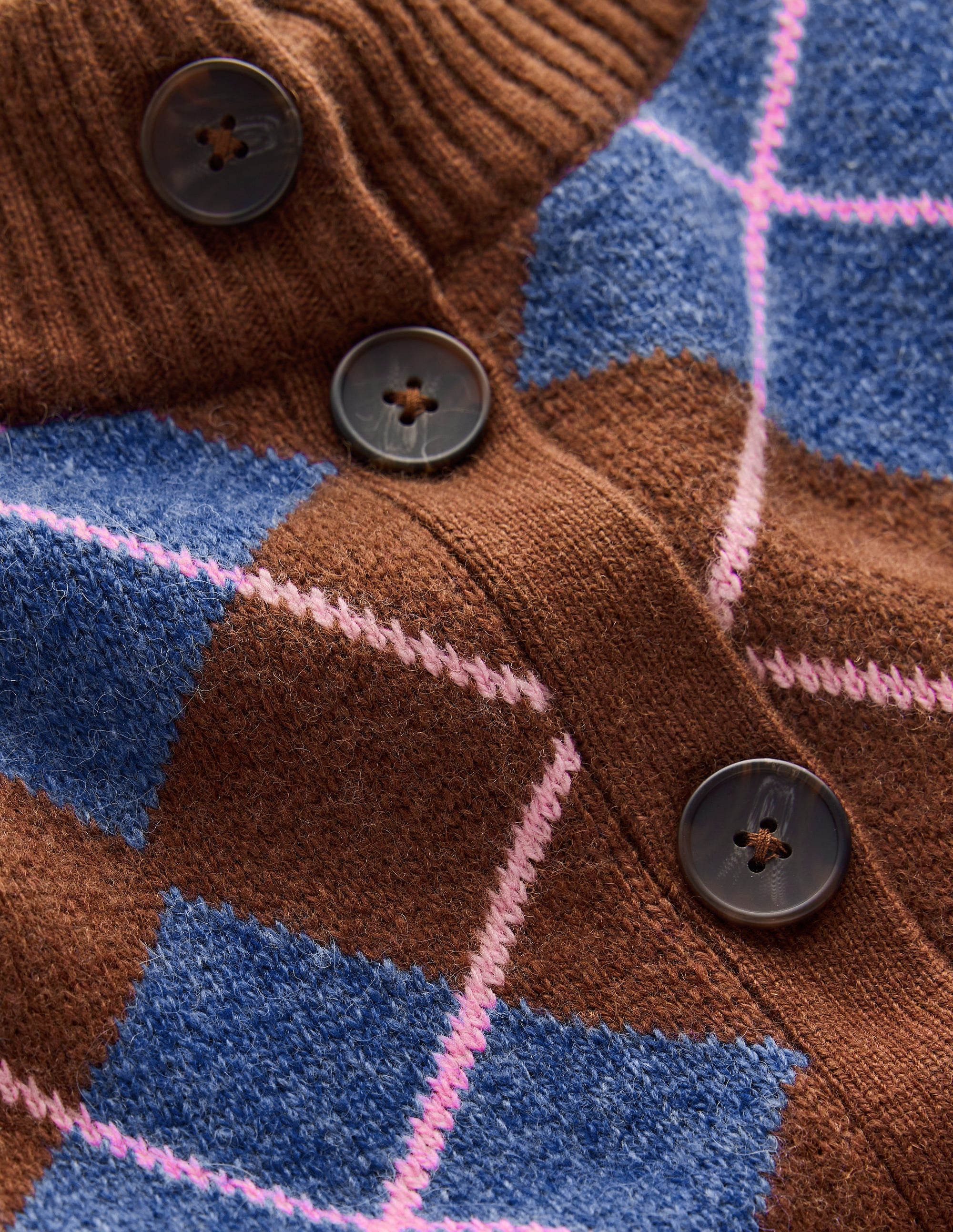 Jemma Jacquard Knit Cardigan-Raw Umber, Argyle - Image 7