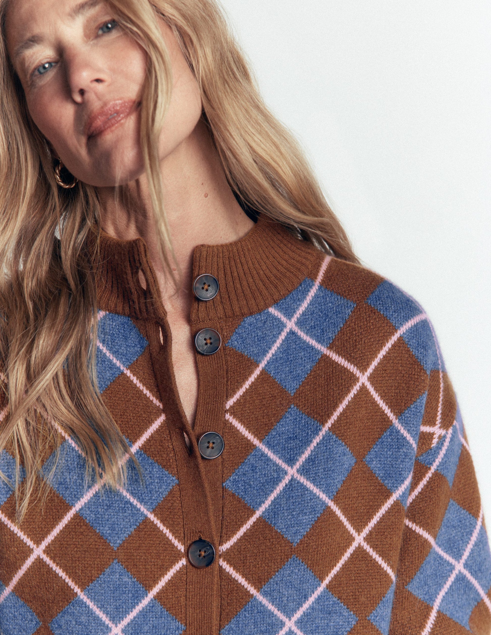 Jemma Jacquard Knit Cardigan-Raw Umber, Argyle-3