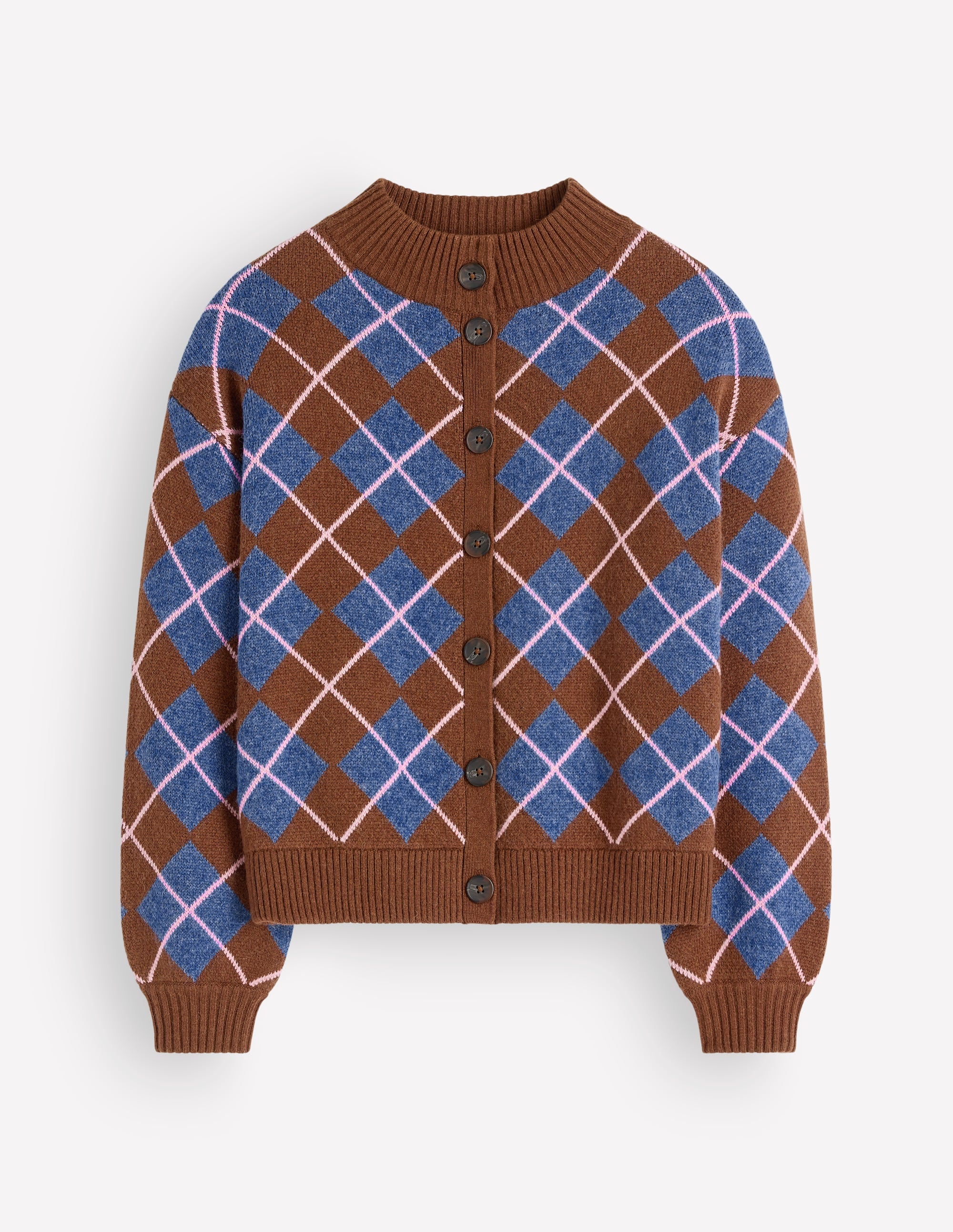 Jemma Jacquard Knit Cardigan-Raw Umber, Argyle - Image 6