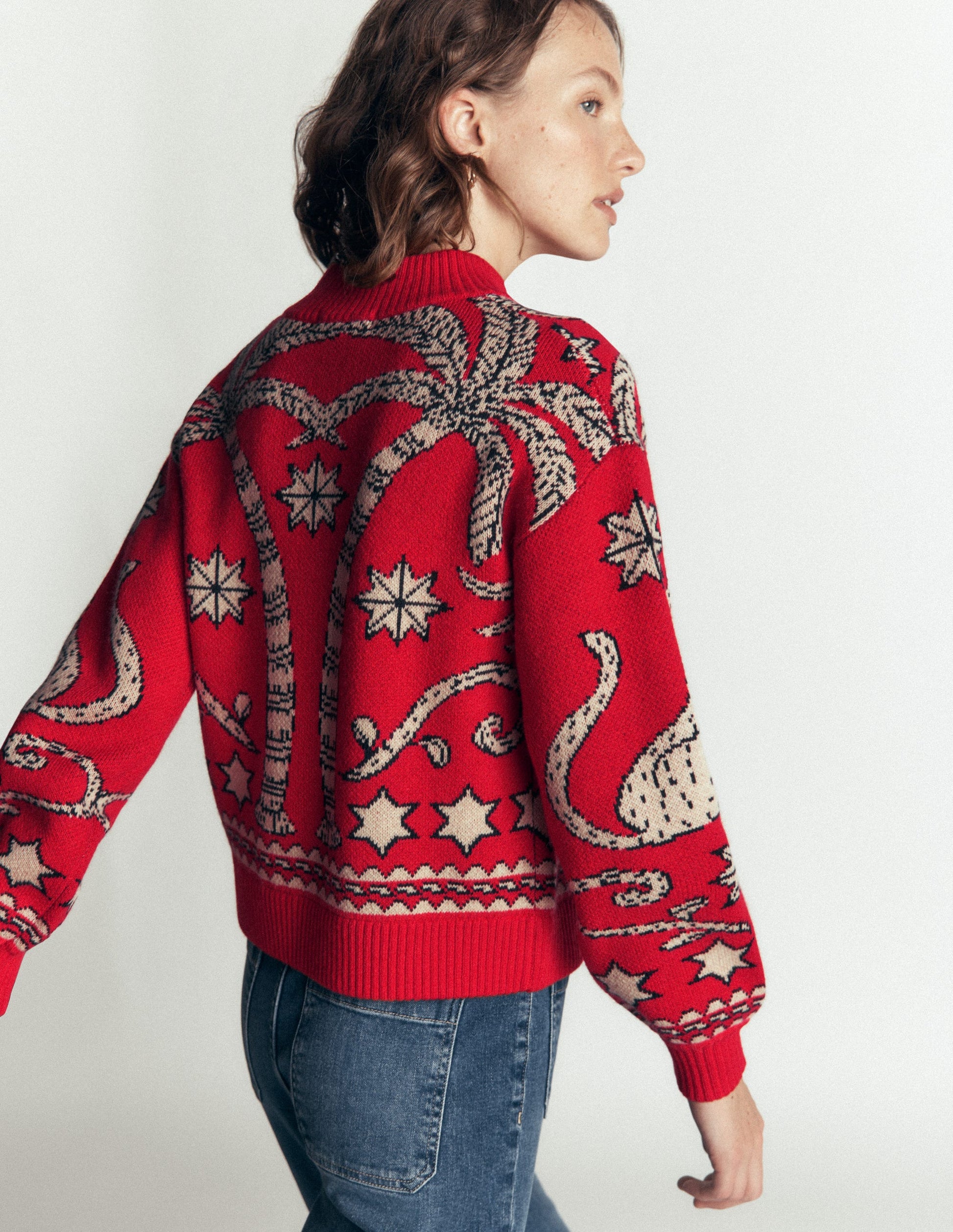 Jemma Jacquard Knit Cardigan-Merida Red Palm Tree-5