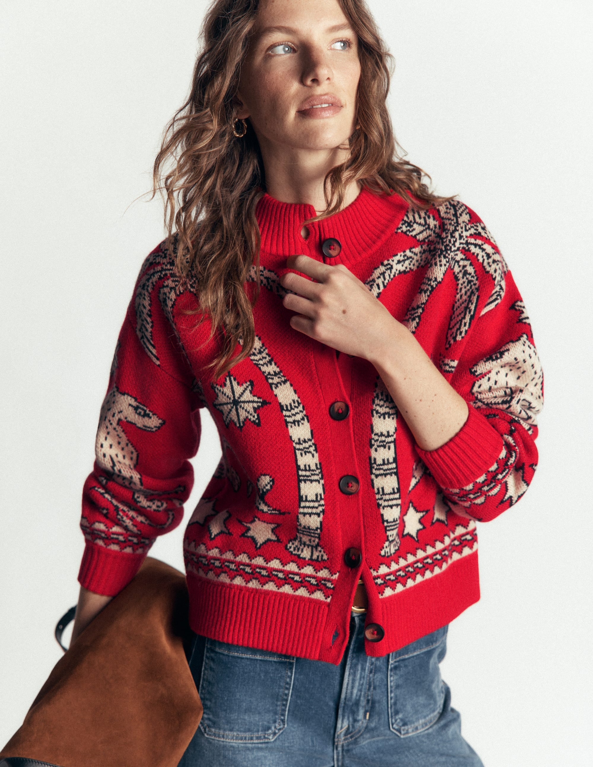 Jemma Jacquard Knit Cardigan-Merida Red Palm Tree - Image 5