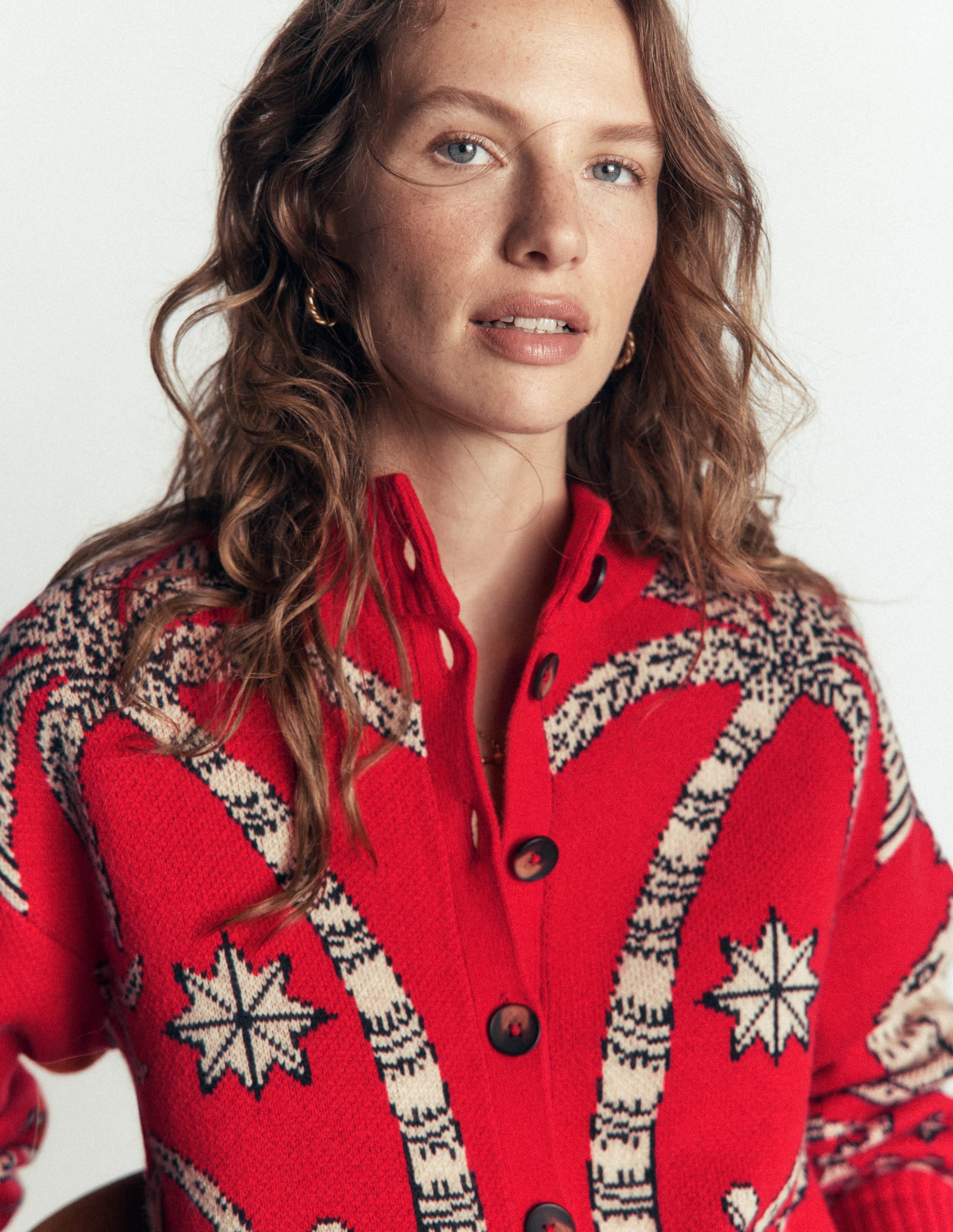 Jemma Jacquard Knit Cardigan-Merida Red Palm Tree - Image 6