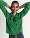 Lydia Tie Neck Knitted Jumper-Hunter Green Melange