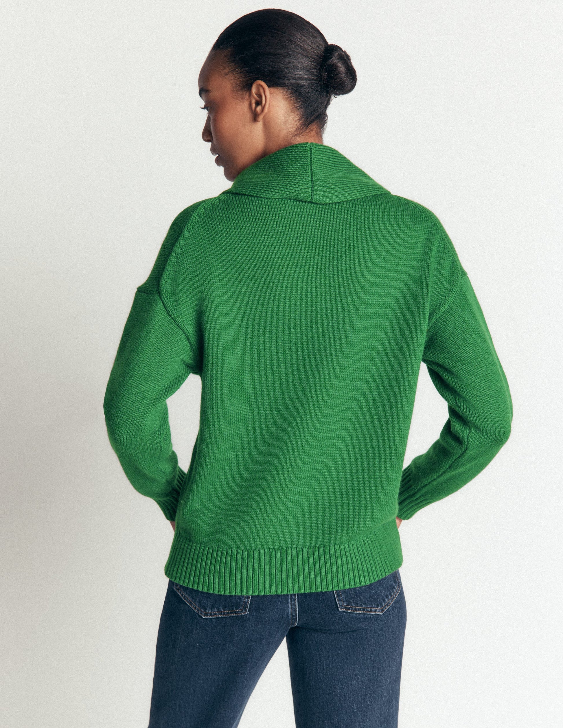 Lydia Tie Neck Knitted Jumper-Hunter Green Melange-3