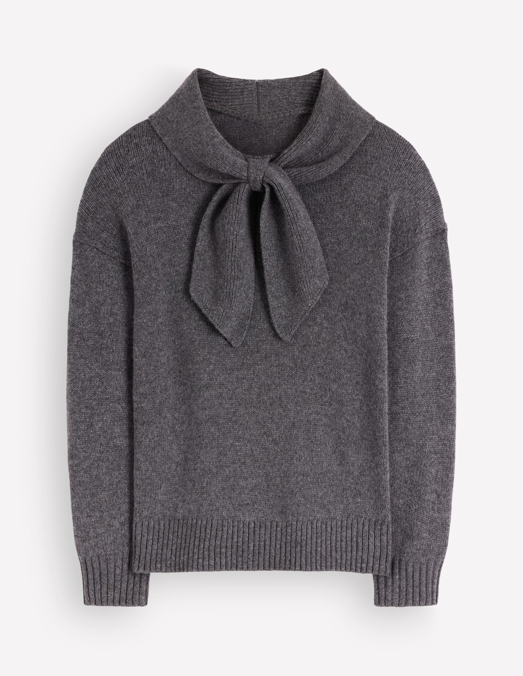 Lydia Tie Neck Knitted Jumper-Charcoal Melange - Image 6