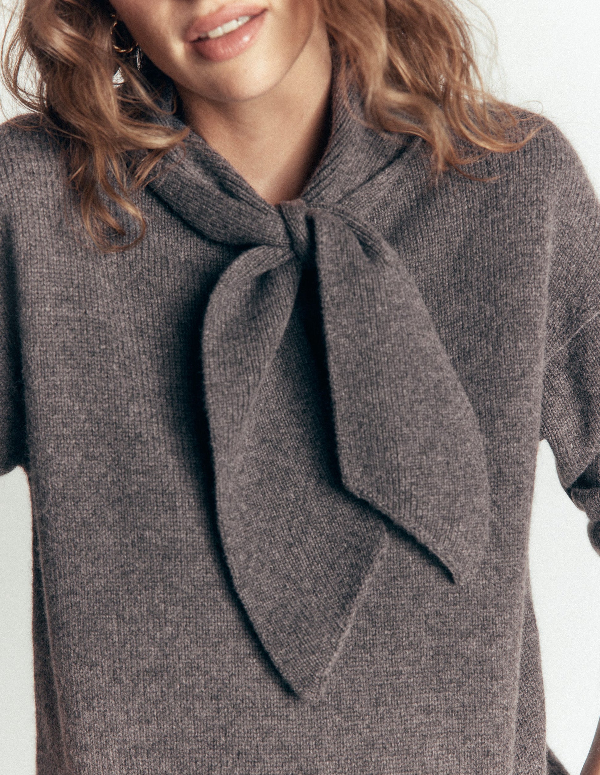 Lydia Tie Neck Knitted Jumper-Charcoal Melange-2