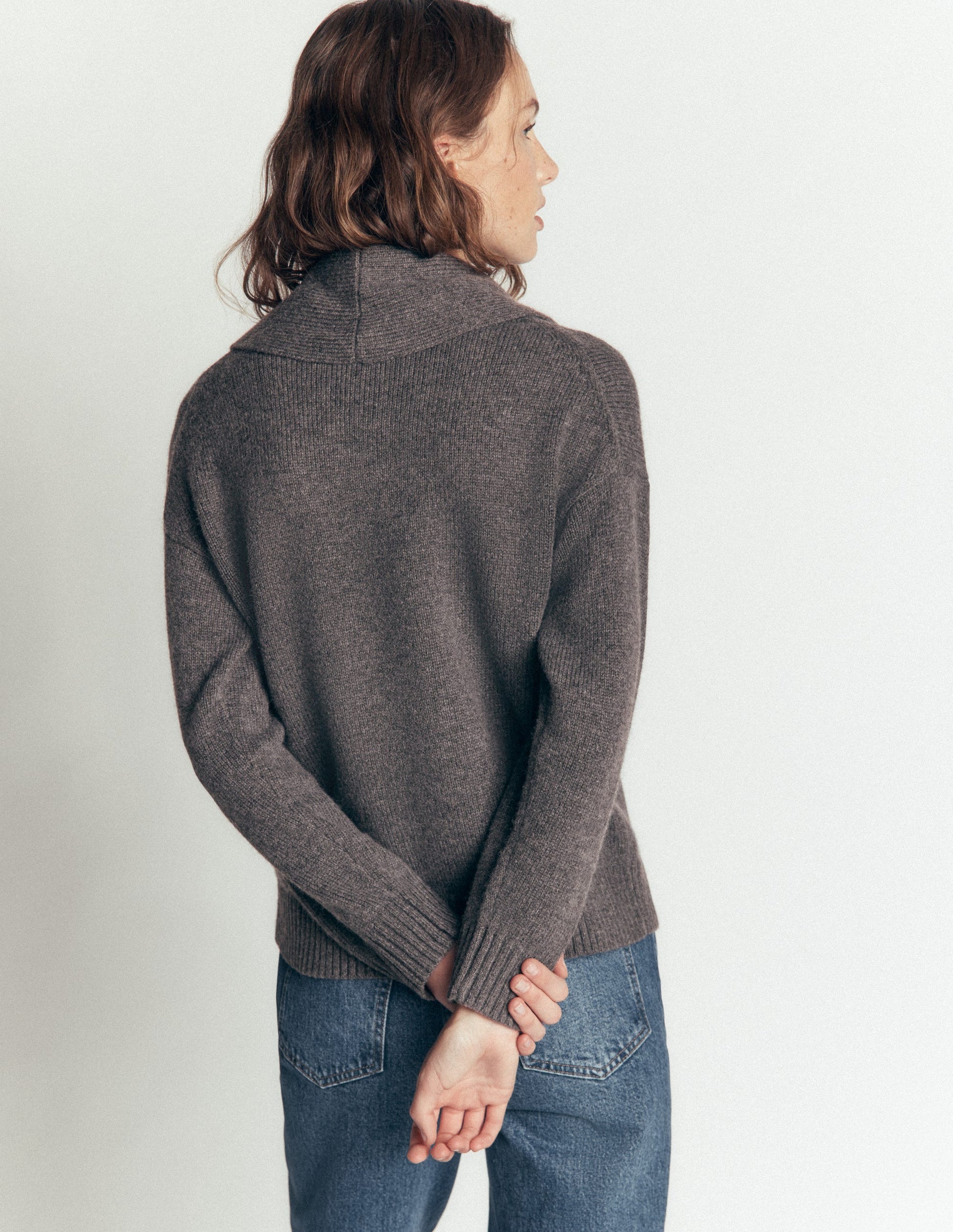 Lydia Tie Neck Knitted Jumper-Charcoal Melange-3