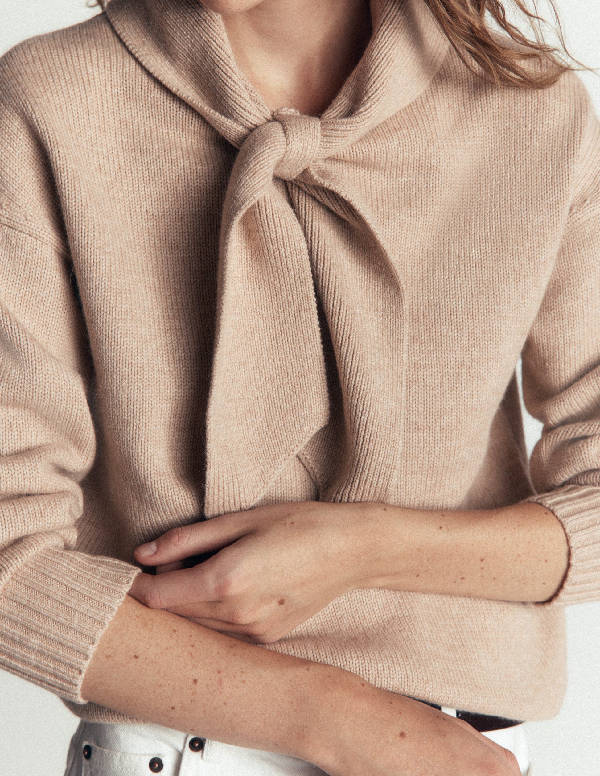 Lydia Tie Neck Knitted Jumper-Chinchilla Melange-2