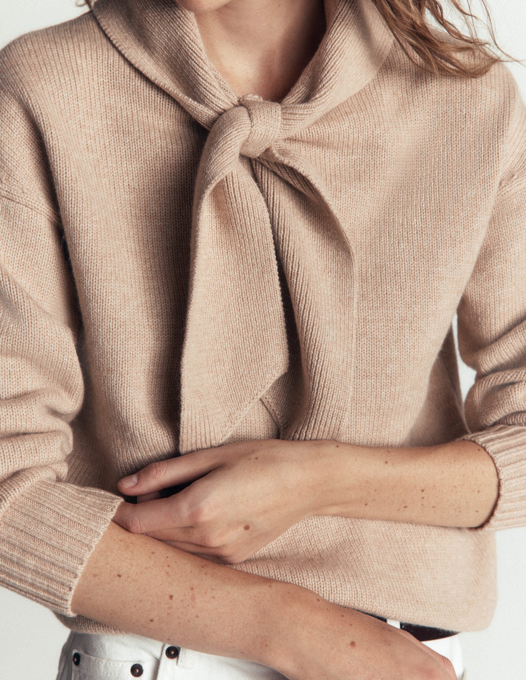 Lydia Tie Neck Knitted Jumper-Chinchilla Melange - Image 2