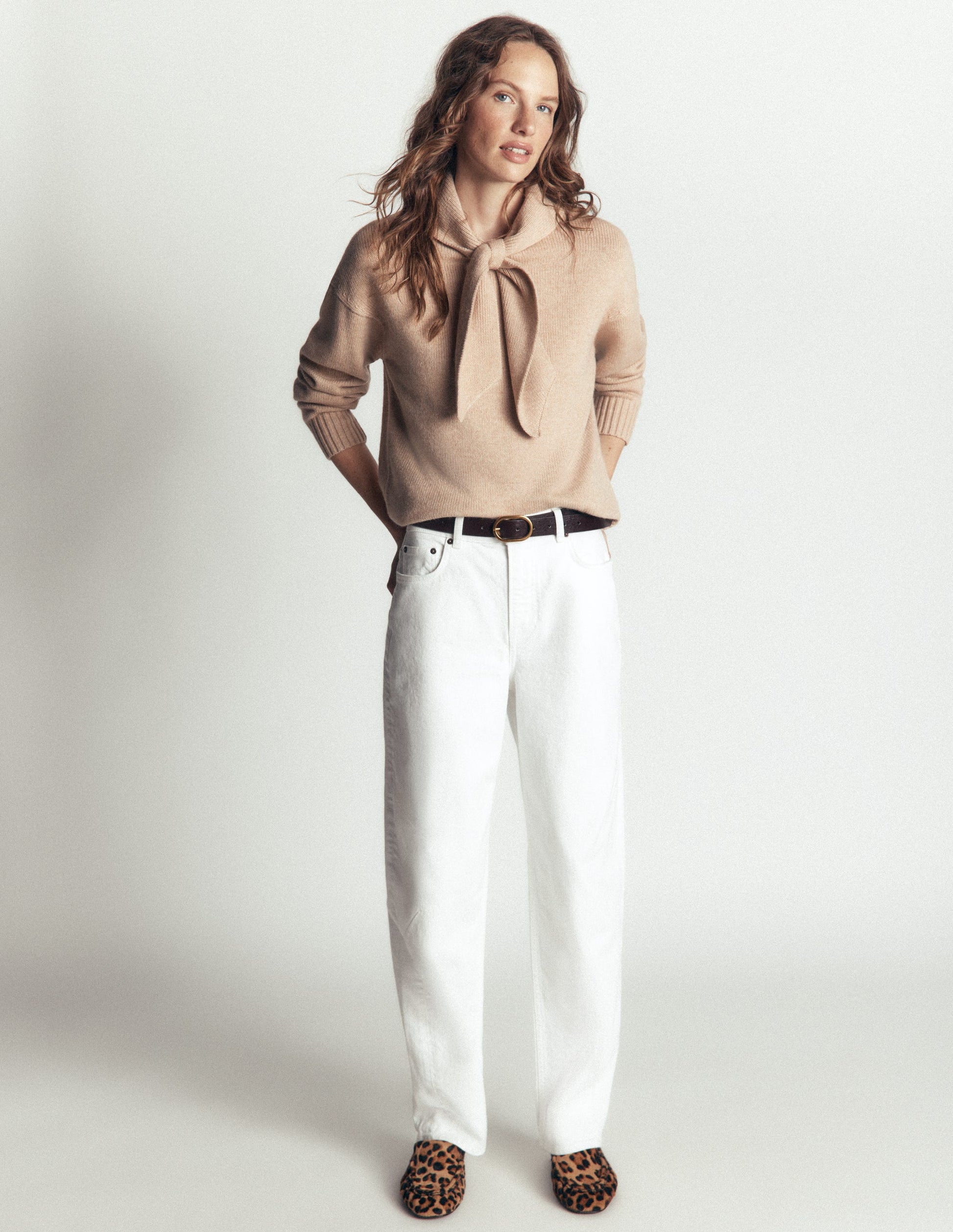 Lydia Tie Neck Knitted Jumper-Chinchilla Melange-4