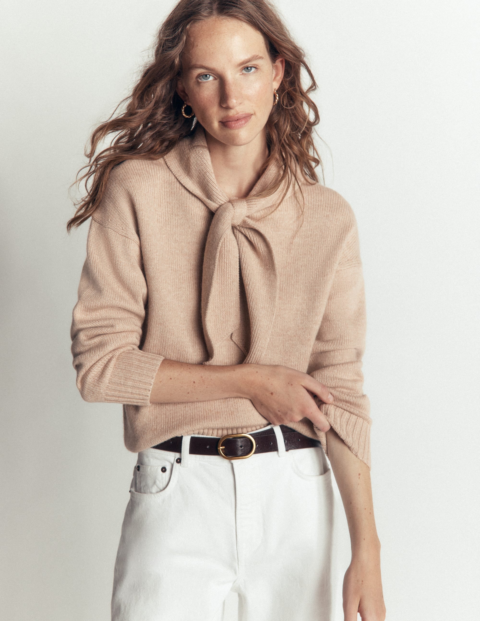 Lydia Tie Neck Knitted Jumper-Chinchilla Melange - Image 5