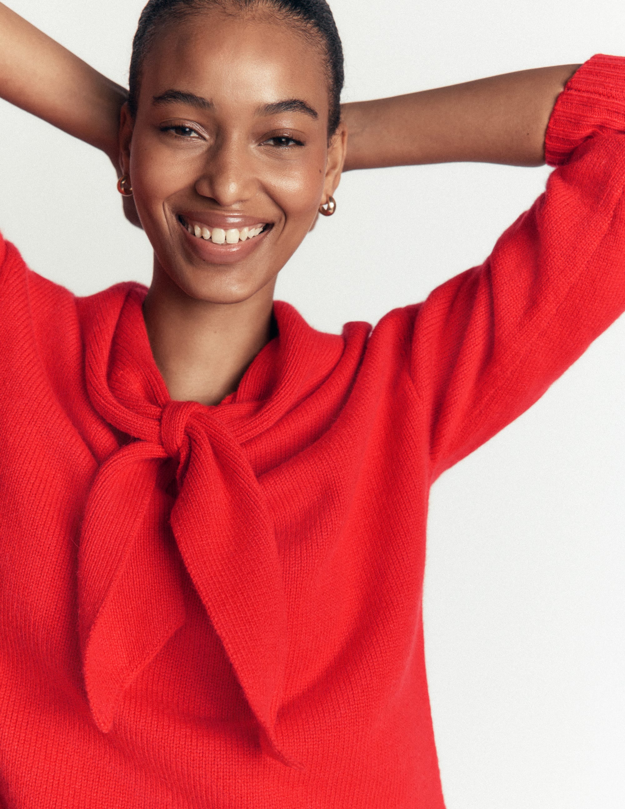 Lydia Tie Neck Knitted Jumper-Poppy Red - Image 3