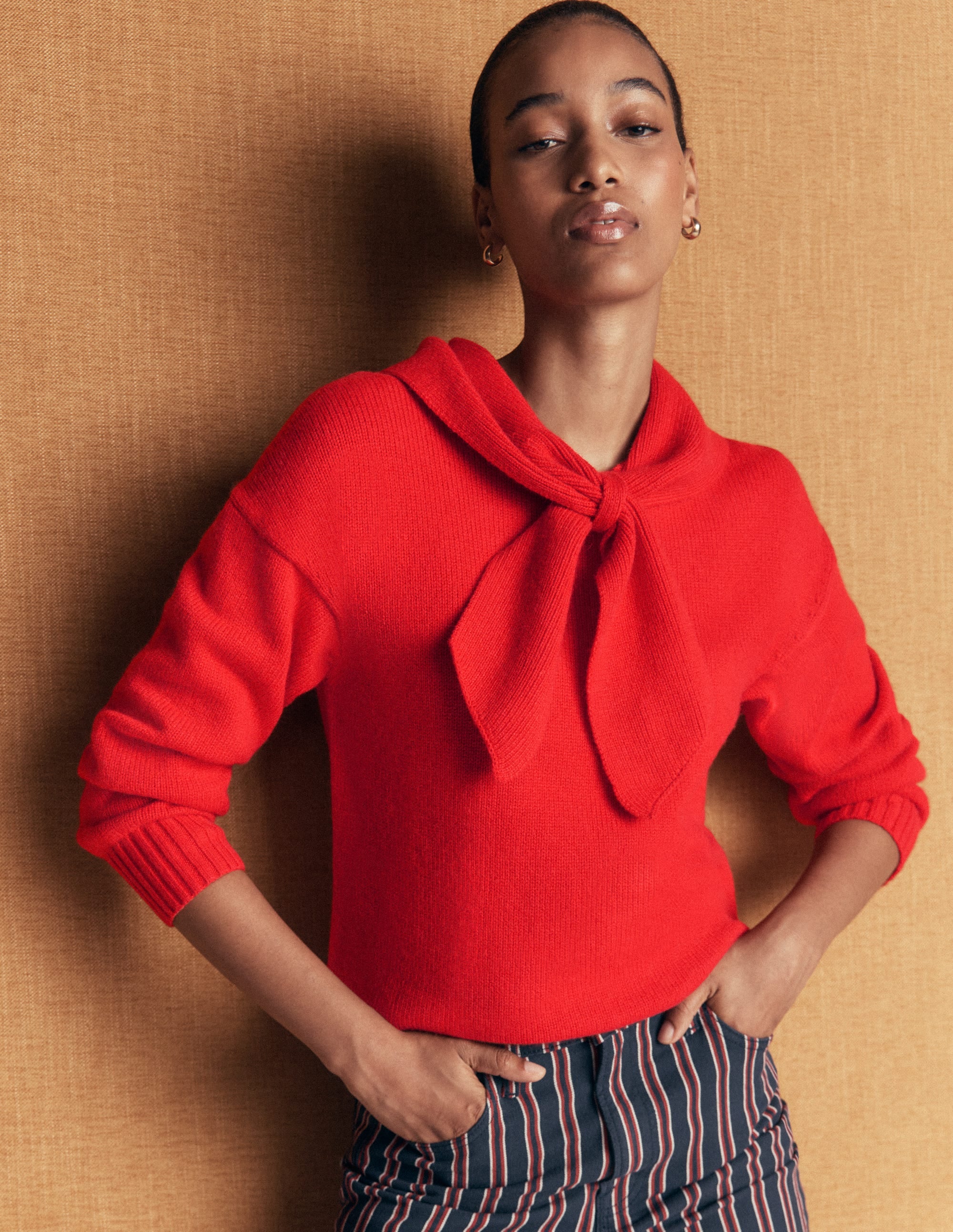 Lydia Tie Neck Knitted Jumper-Poppy Red - Image 5