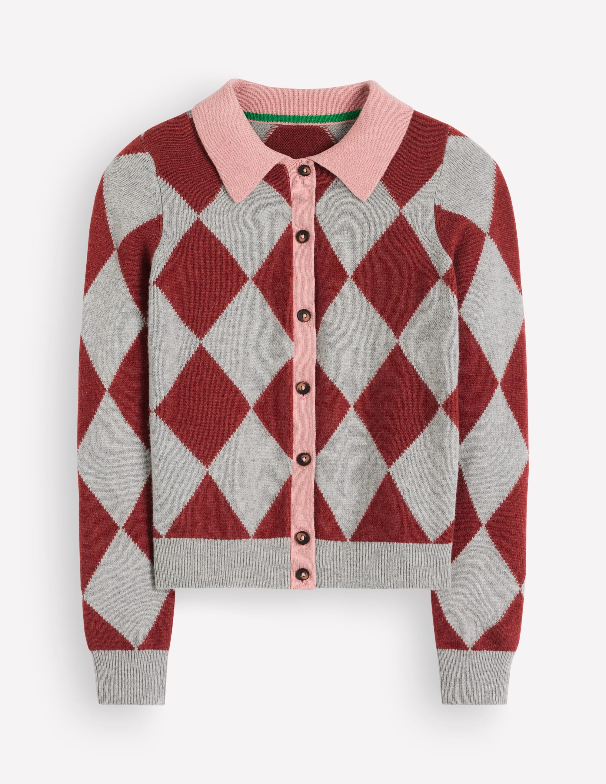 Ariadne Wool Blend Cardigan-Brown Argyle - Image 6