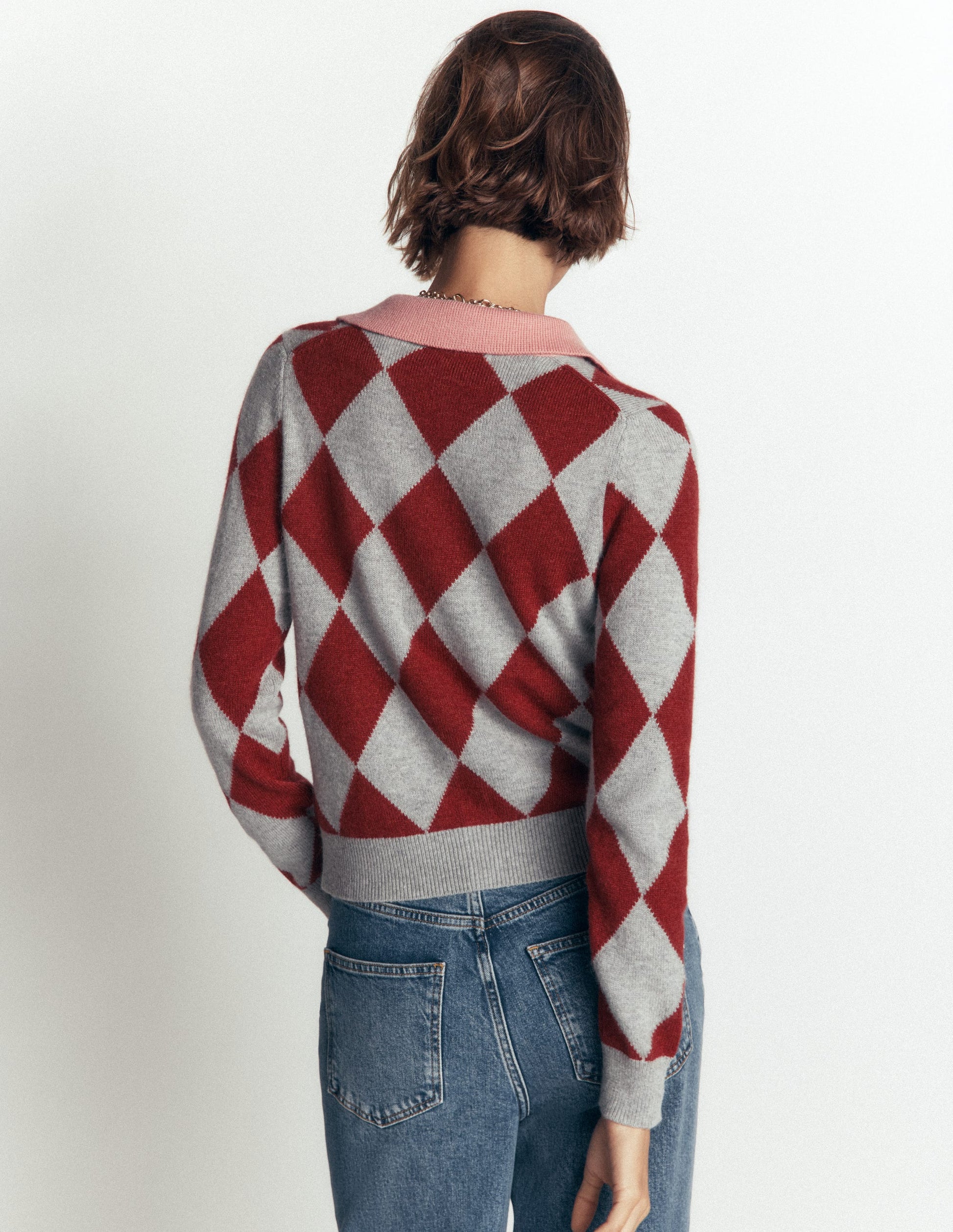 Ariadne Wool Blend Cardigan-Brown Argyle-5