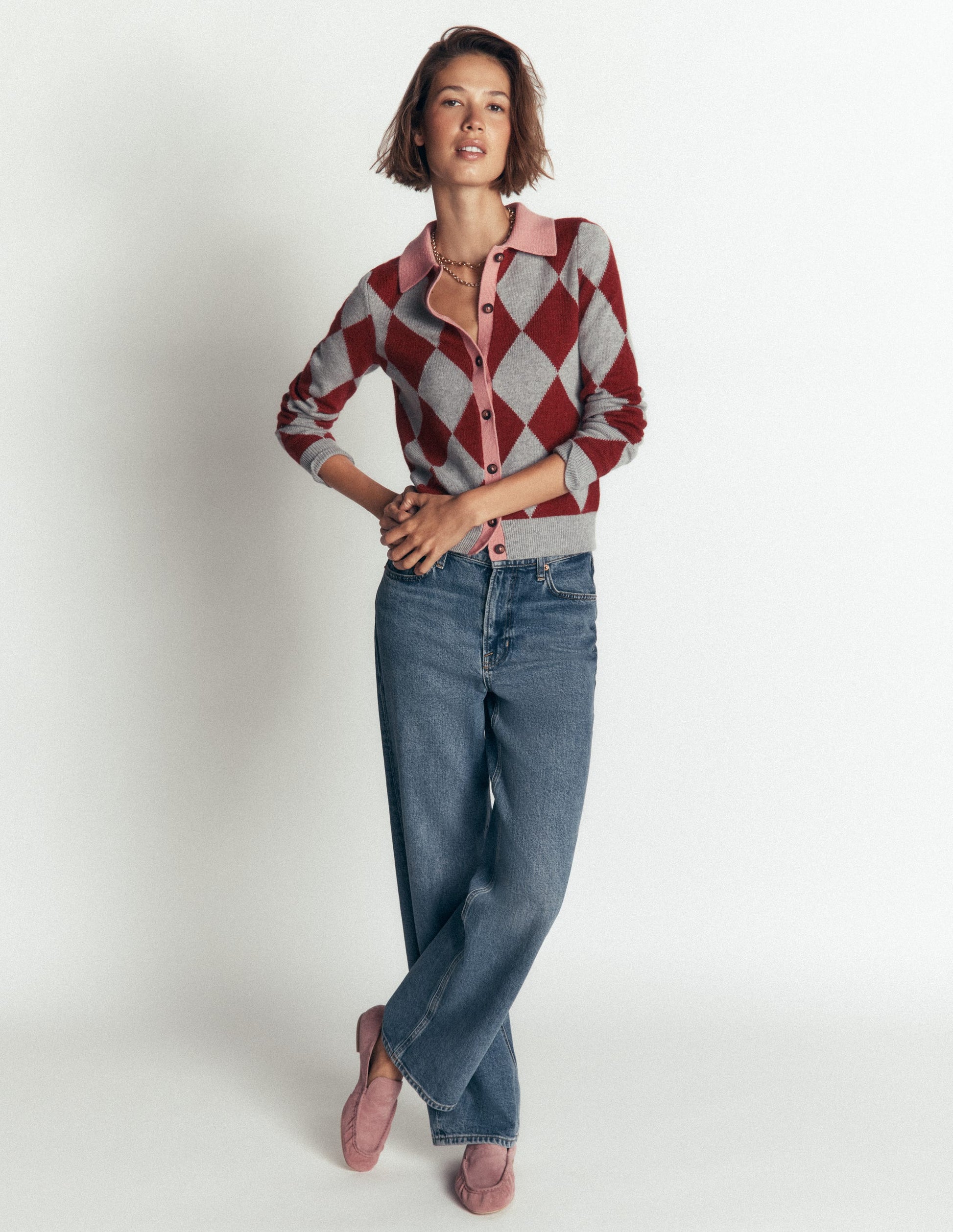 Ariadne Wool Blend Cardigan-Brown Argyle-6