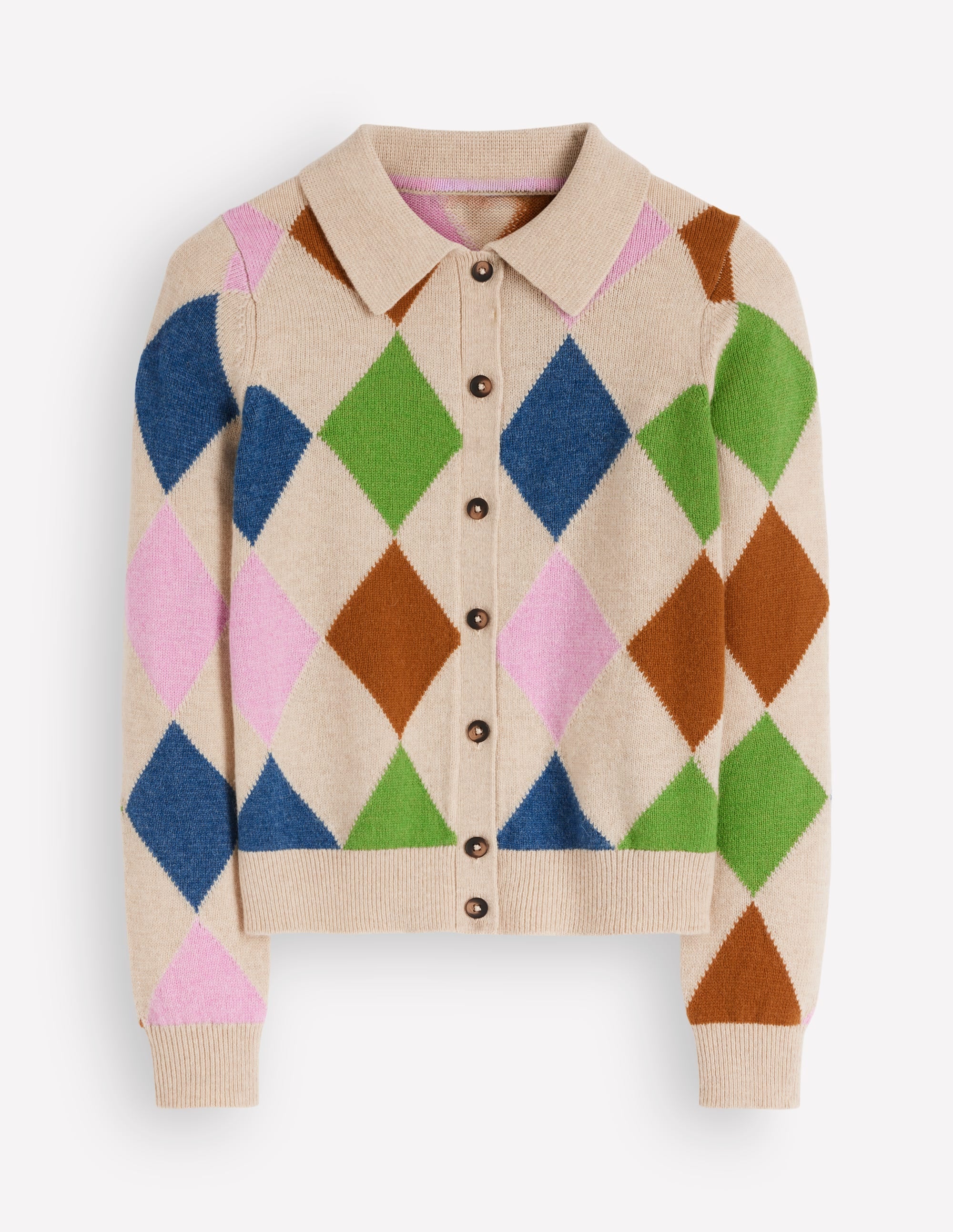 Ariadne Wool Blend Cardigan-Oatmeal Melange, Multi Argyle - Image 5