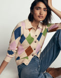 Ariadne Wool Blend Cardigan-Oatmeal Melange, Multi Argyle