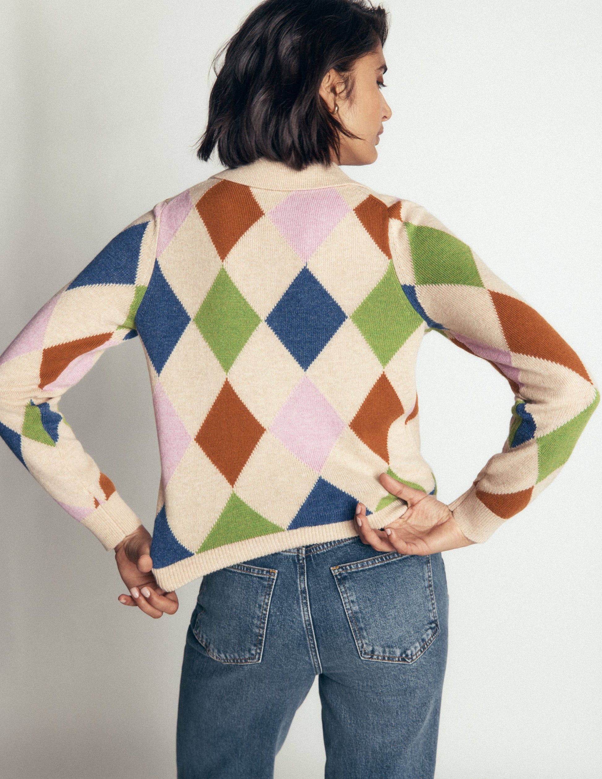 Ariadne Wool Blend Cardigan-Oatmeal Melange, Multi Argyle-3