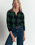 Ariadne Wool Blend Cardigan-Navy Argyle