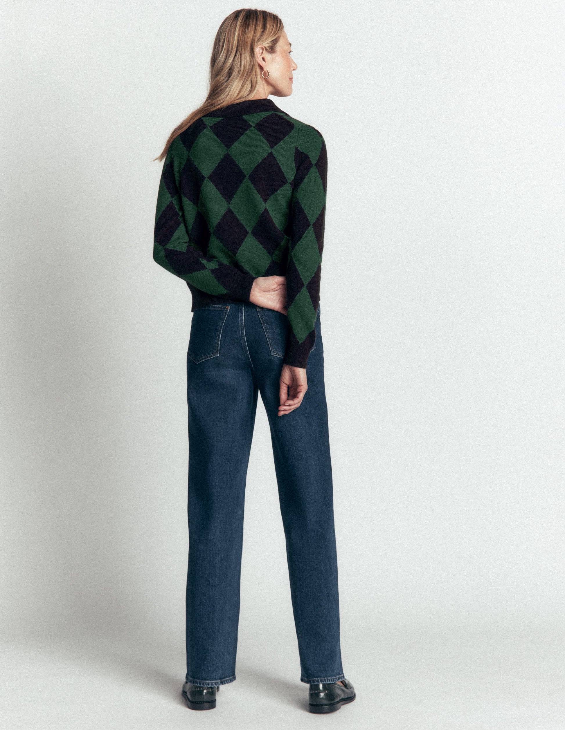 Ariadne Wool Blend Cardigan-Navy Argyle-3