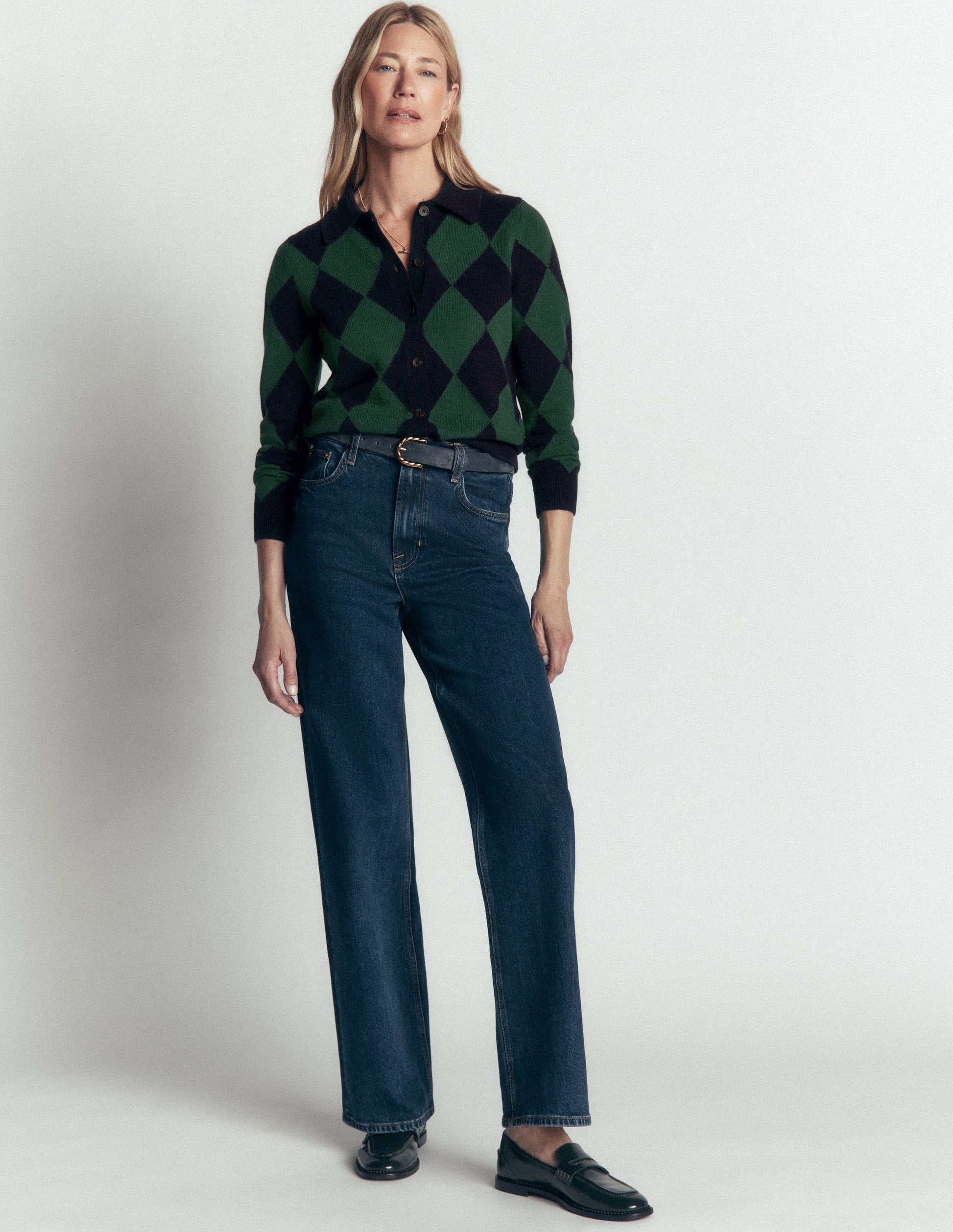 Ariadne Wool Blend Cardigan-Navy Argyle-4