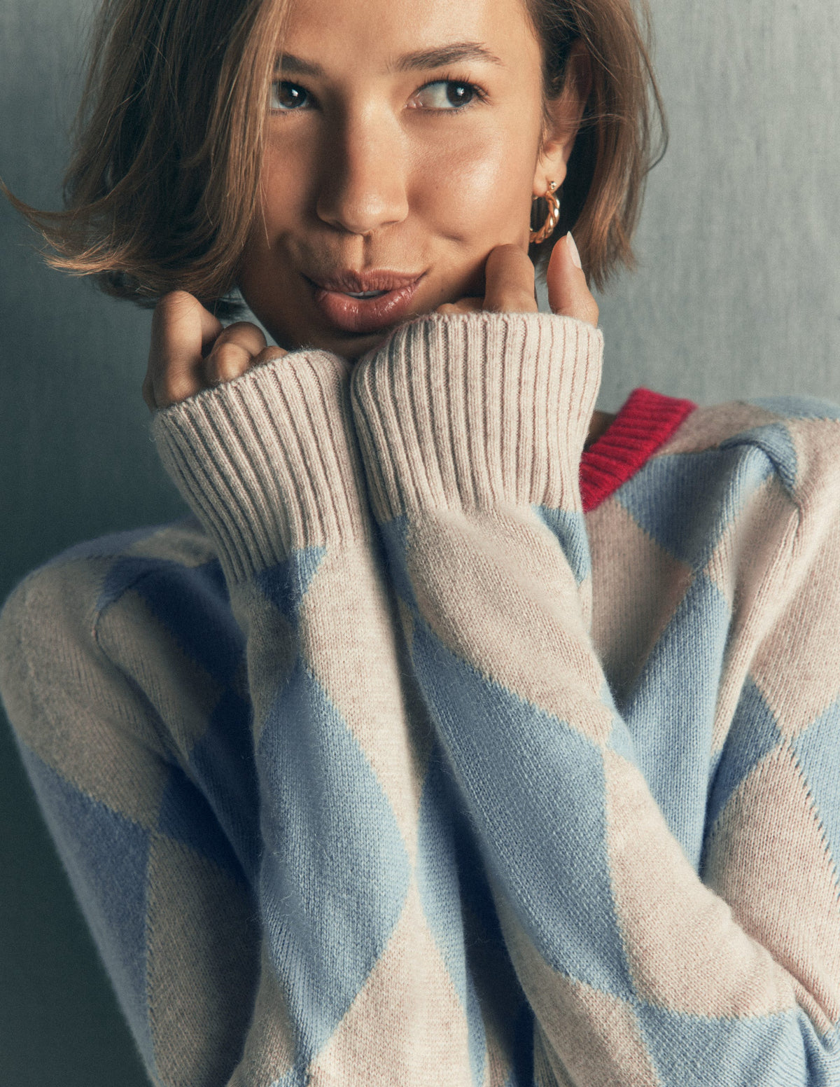 Ariadne Wool Blend Jumper-Blue Argyle - Image 2