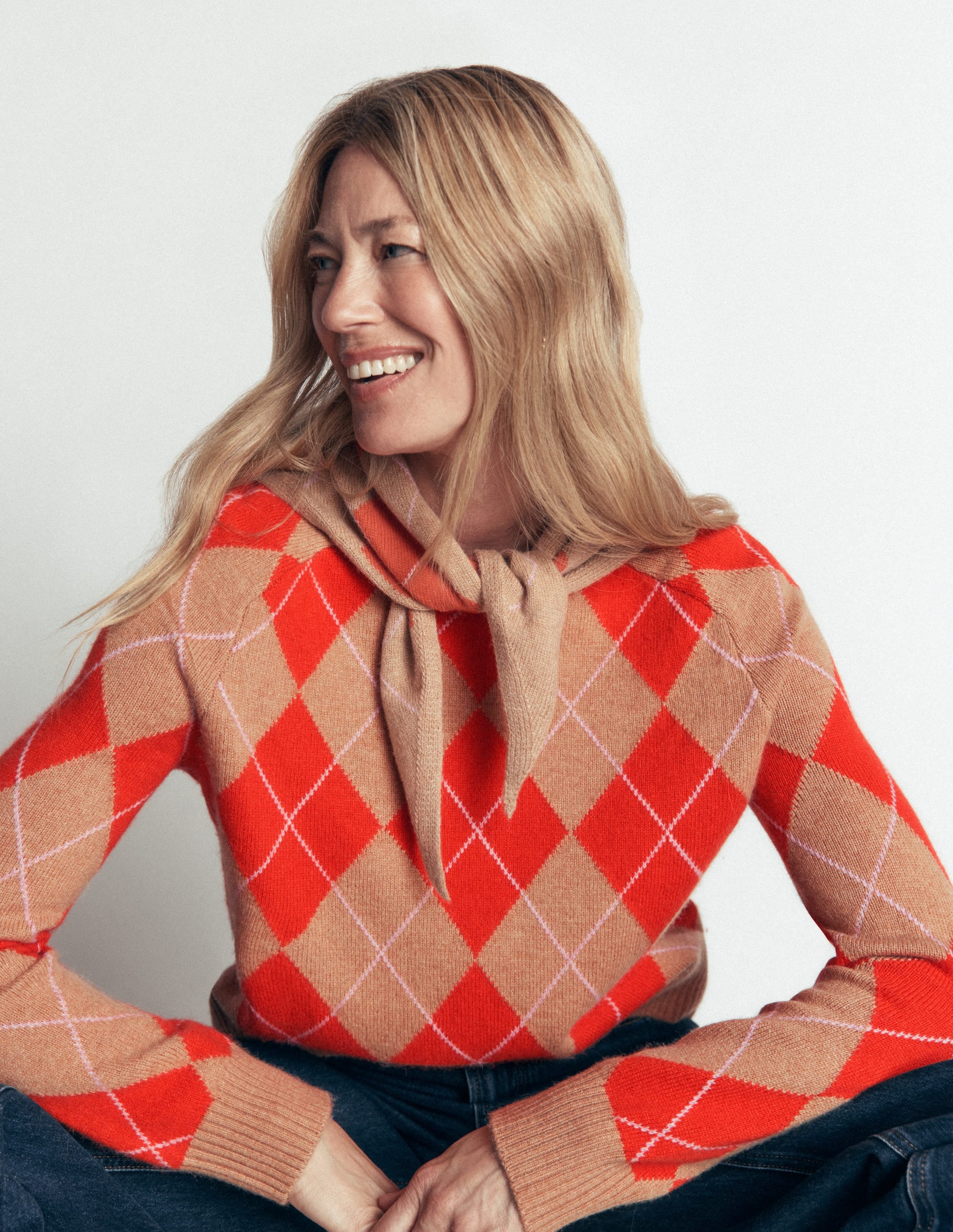 Ariadne Wool Blend Jumper-Orange Argyle - Image 1