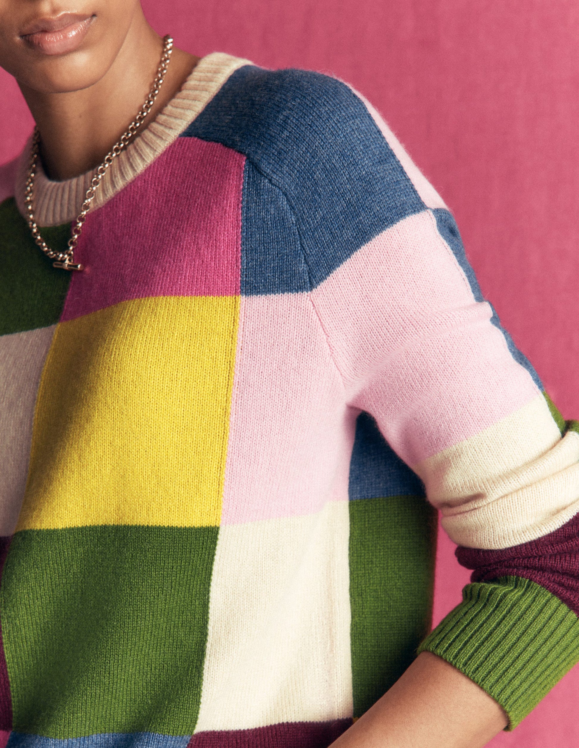 Ariadne Wool Blend Jumper-Multi Gingham-3
