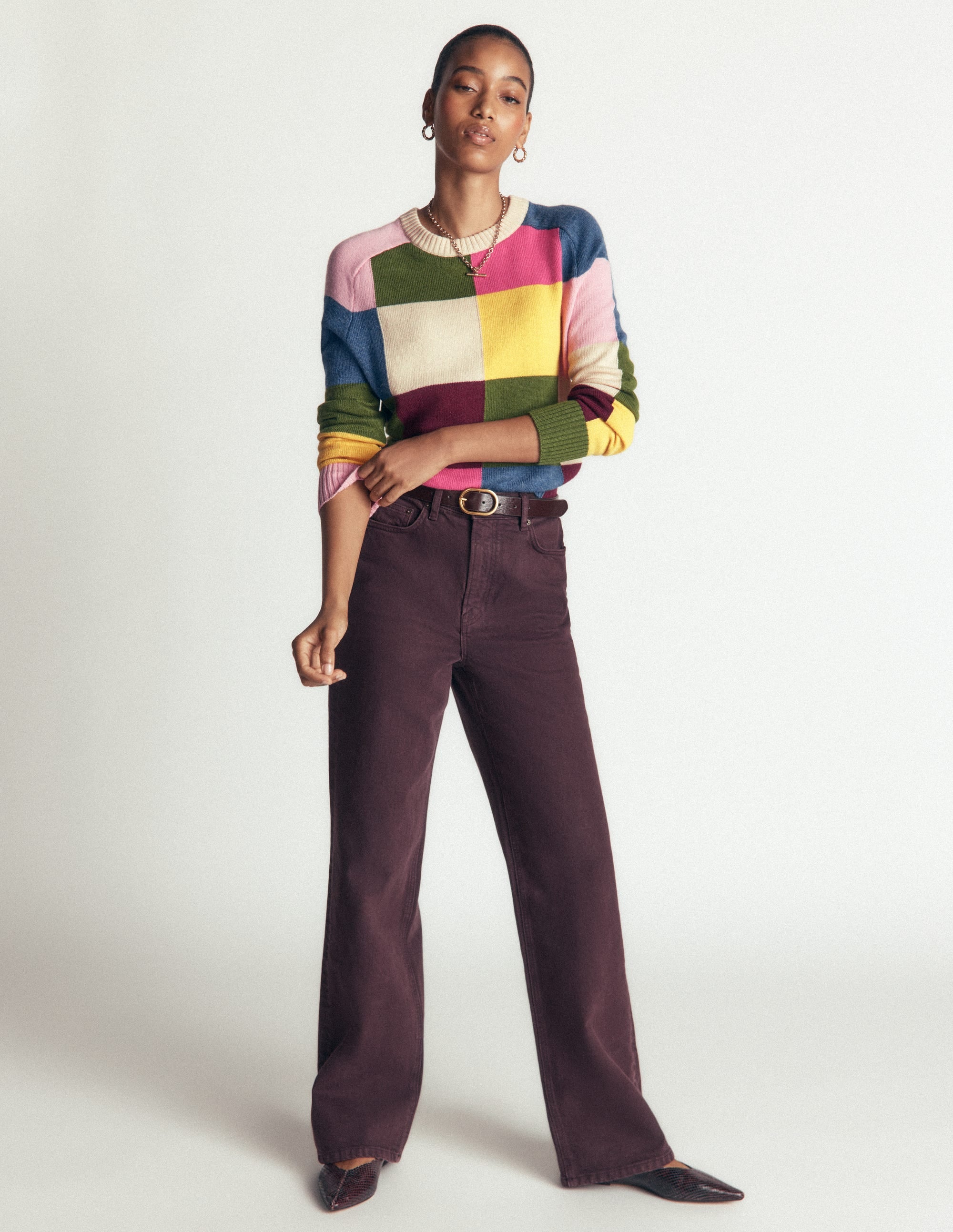 Ariadne Wool Blend Jumper-Multi Gingham - Image 5