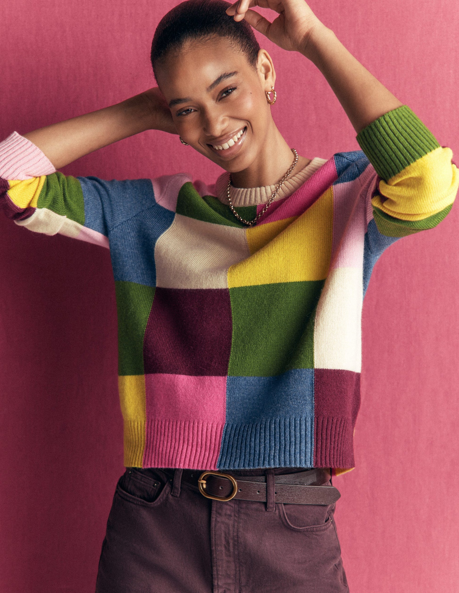 Ariadne Wool Blend Jumper-Multi Gingham-6