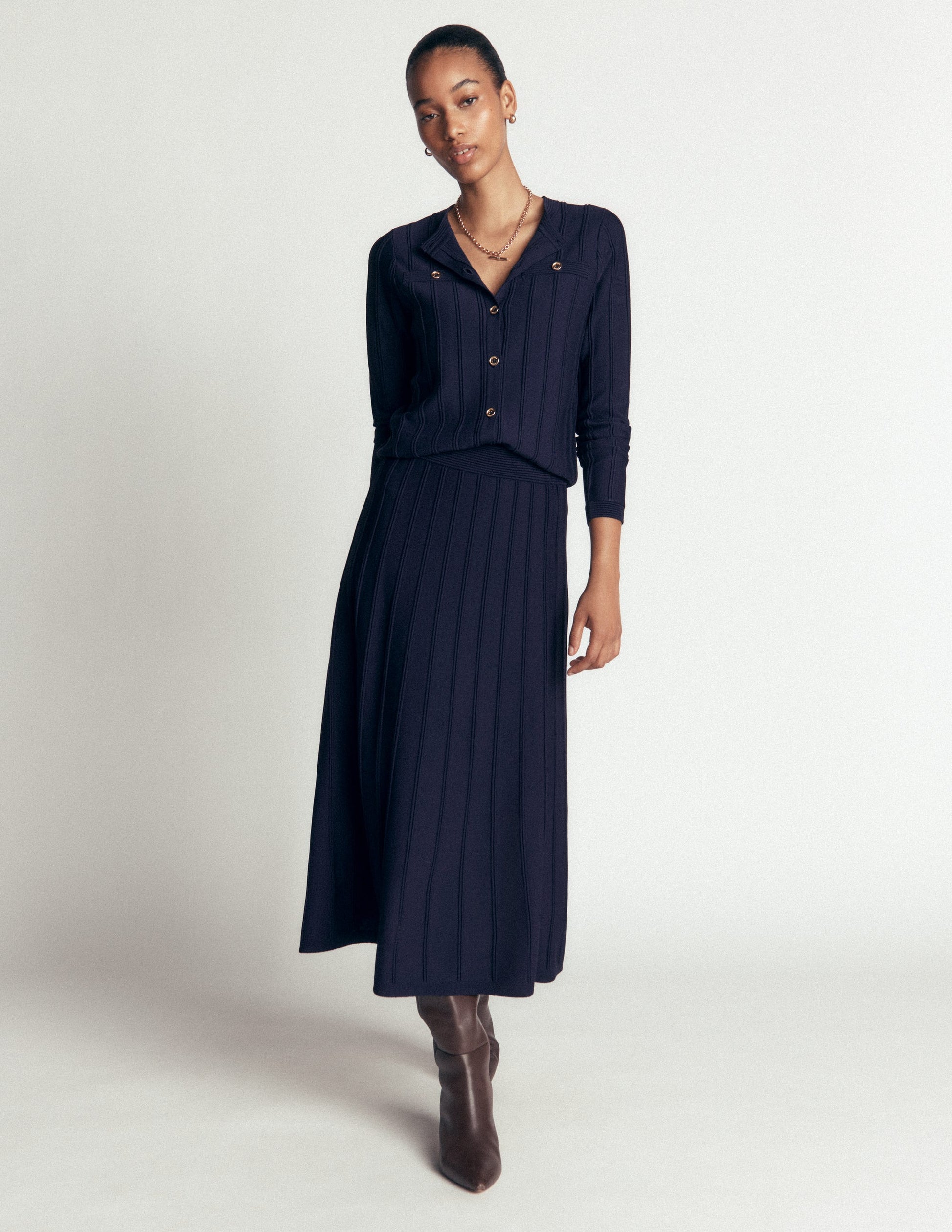 Ottoman Stitch Cardigan-Navy-1