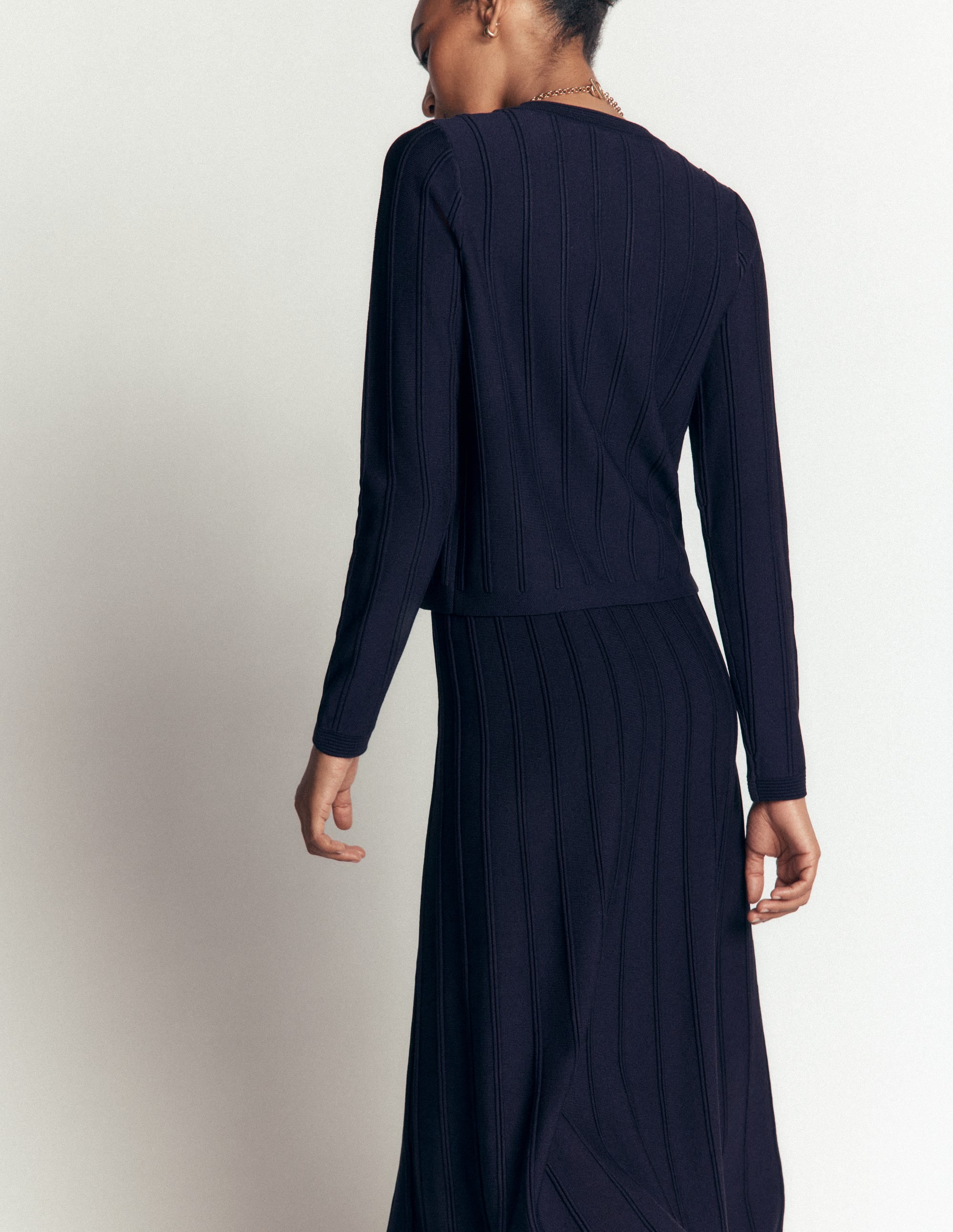 Ottoman Stitch Cardigan-Navy - Image 3