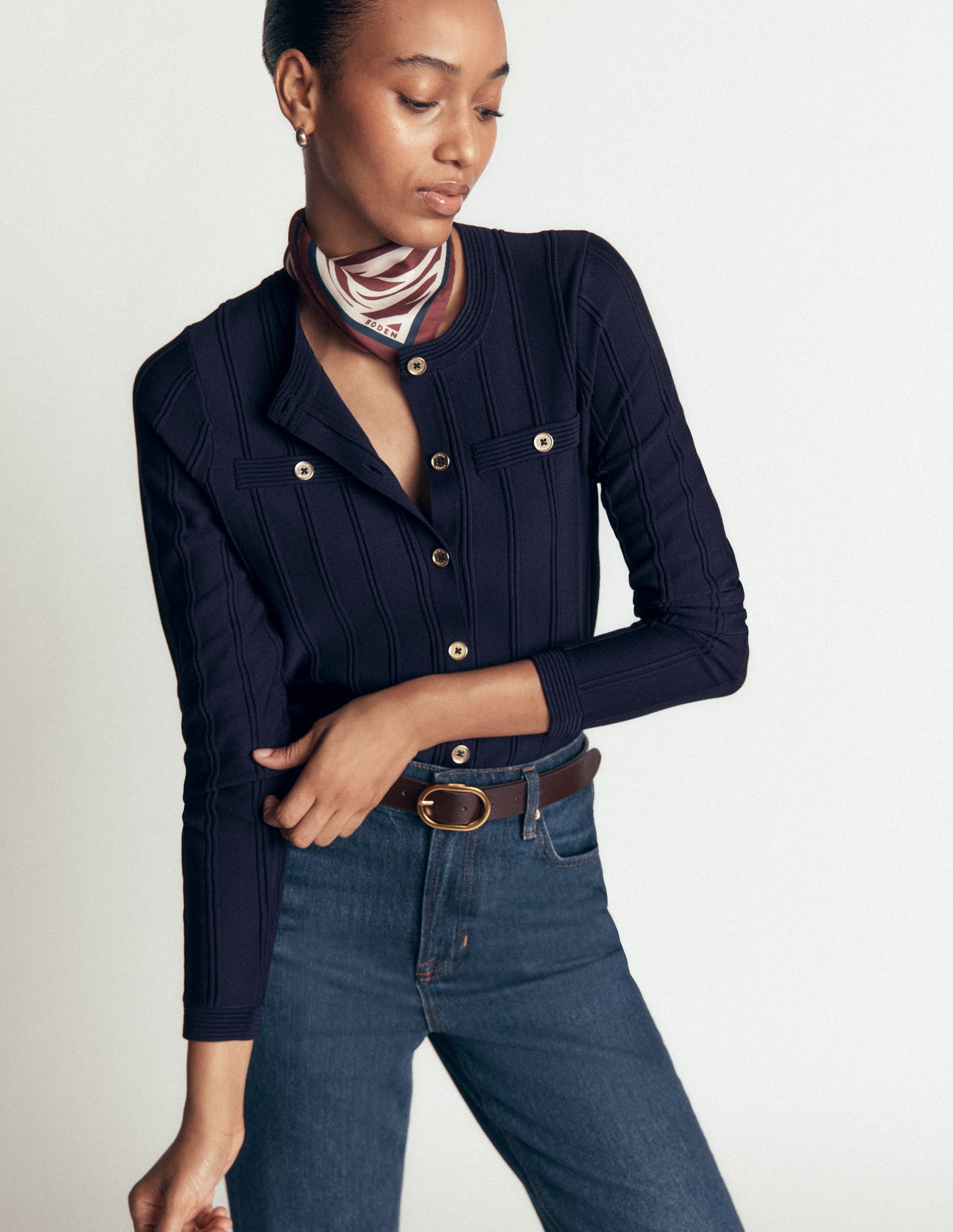 Ottoman Stitch Cardigan-Navy - Image 6