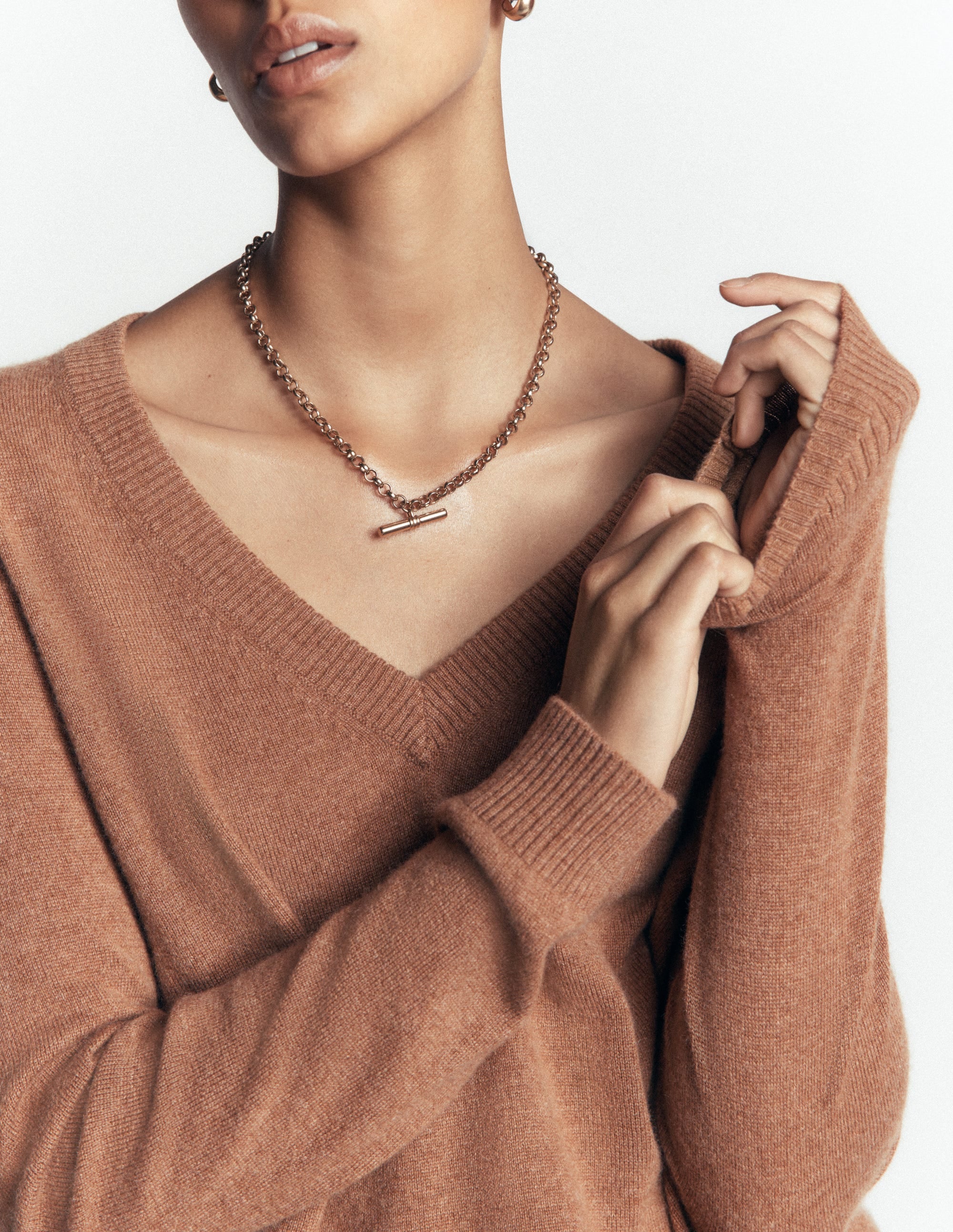 Elsie Cashmere V Neck Jumper-Warm Ginger - Image 2