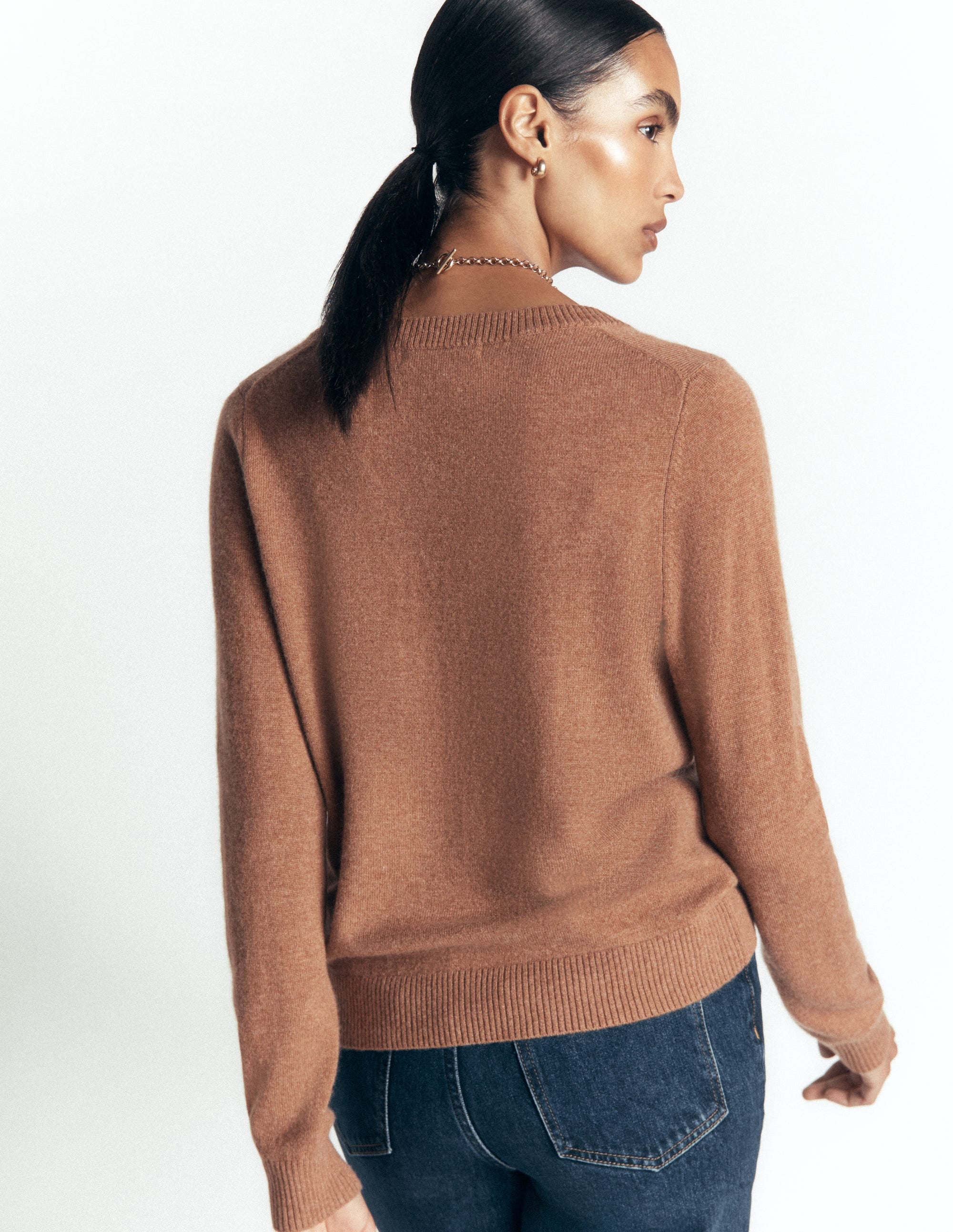 Elsie Cashmere V Neck Jumper-Warm Ginger - Image 3