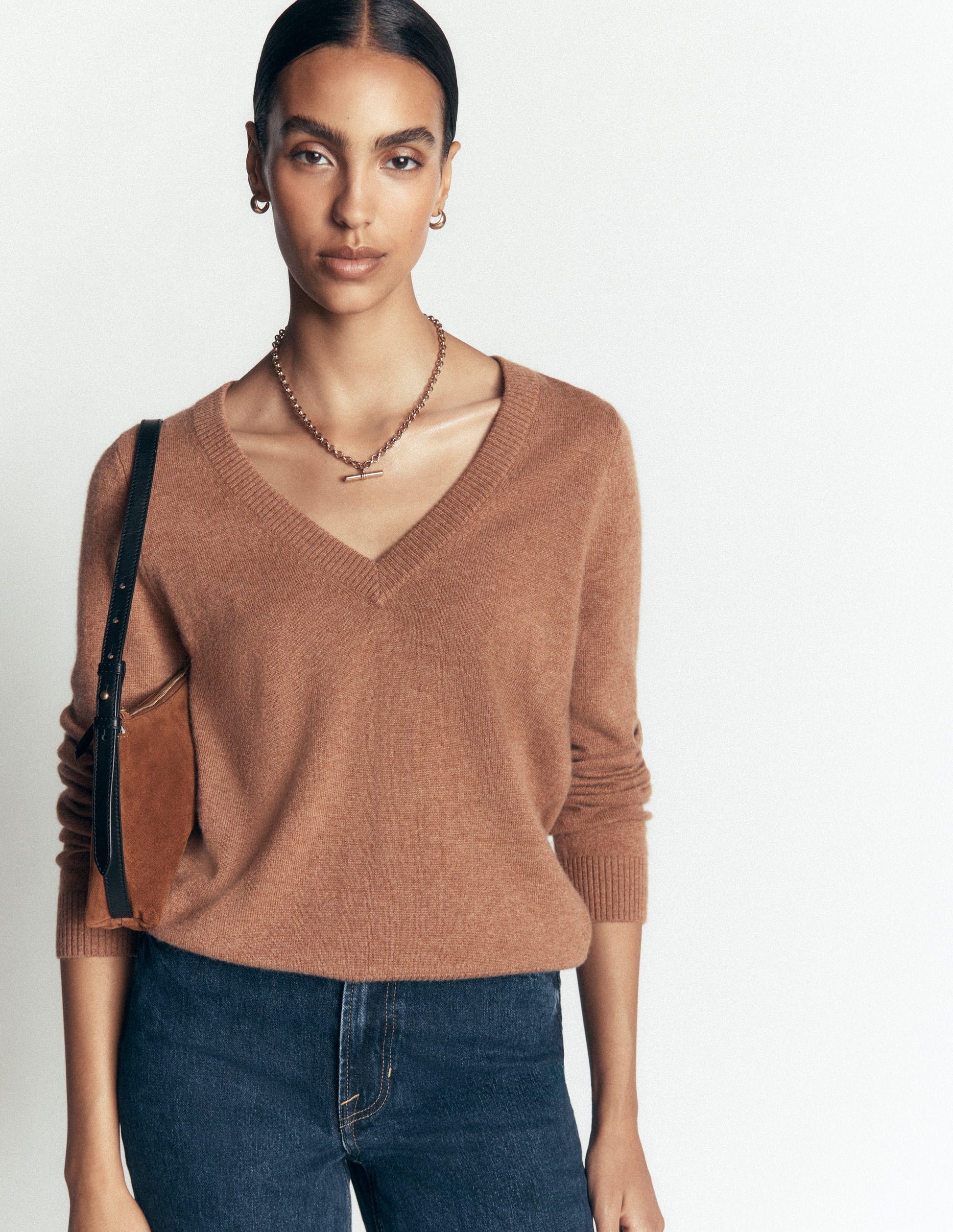 Elsie Cashmere V Neck Jumper-Warm Ginger-5