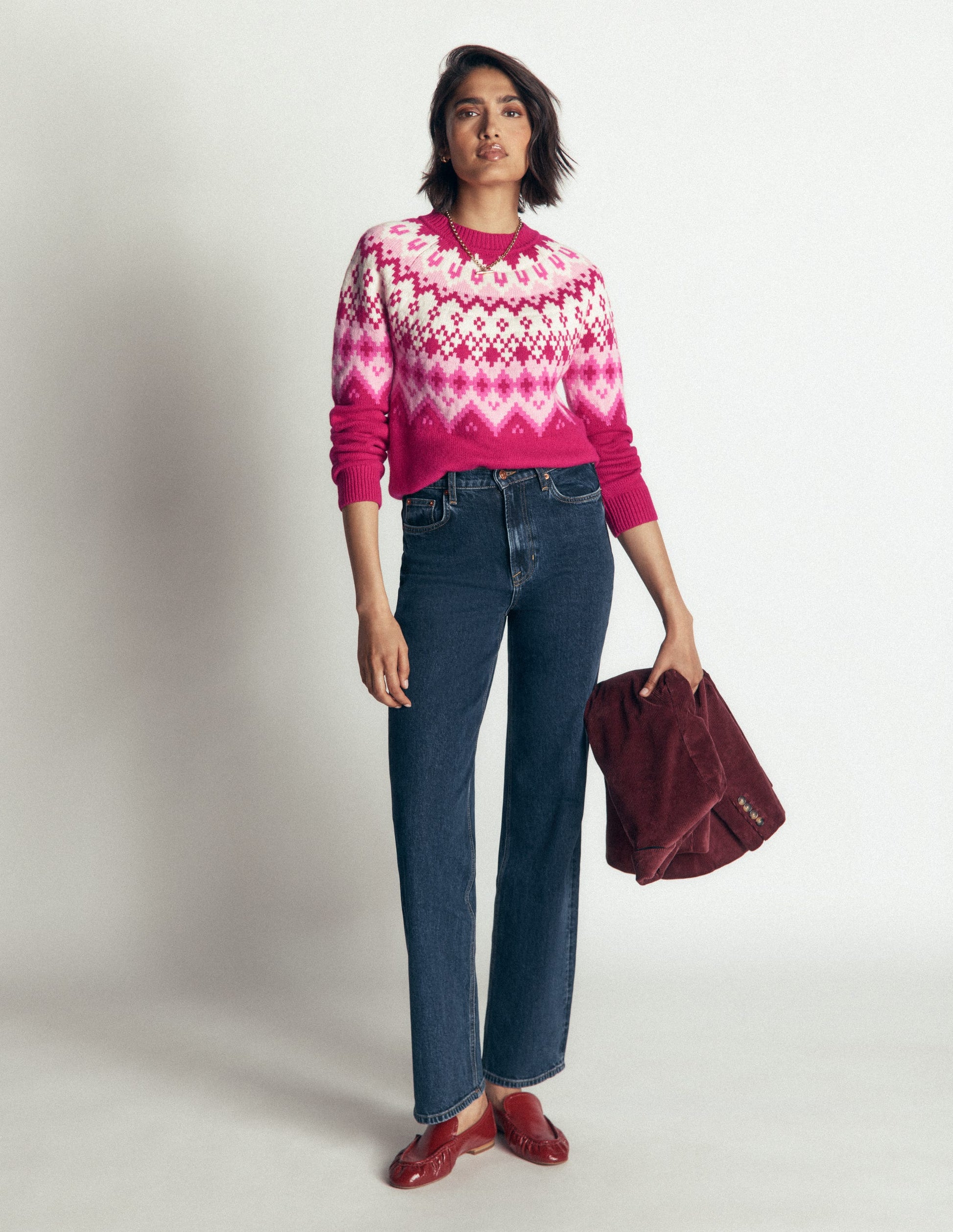 Mae Fair Isle Knitted Jumper-Red Bud Melange-5